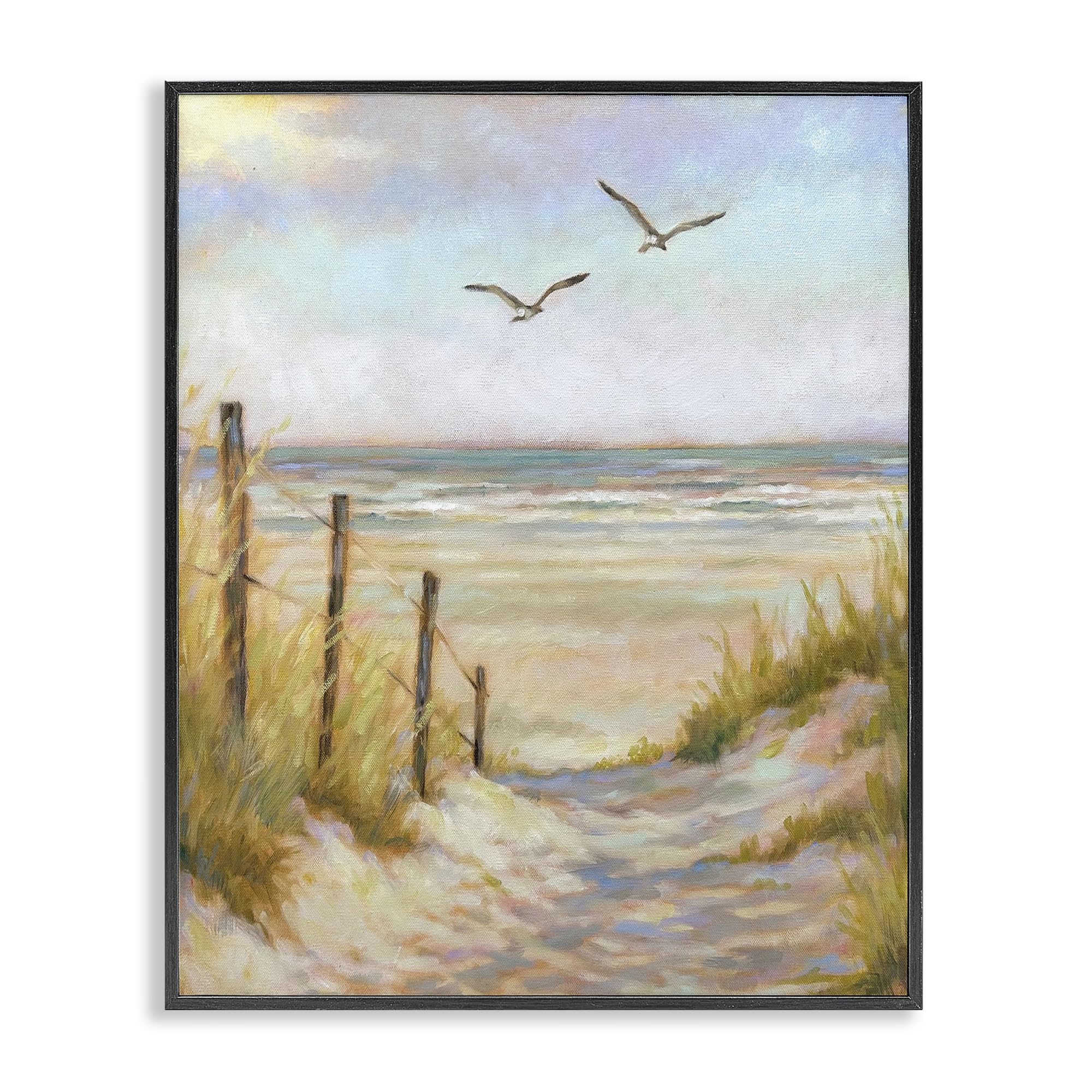 Stupell Industries Midnight Black (Textured) 'Tranquility Beach Coastal Path'| Framed Giclee Art