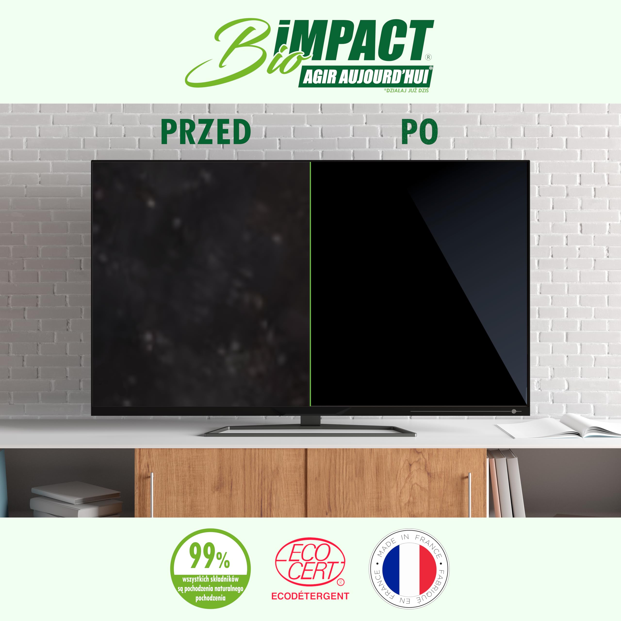 Płyn do czyszczenia ekranów TV, okularów, smartfonów, 500ml, Naturalny z certyfikatem Ecocert