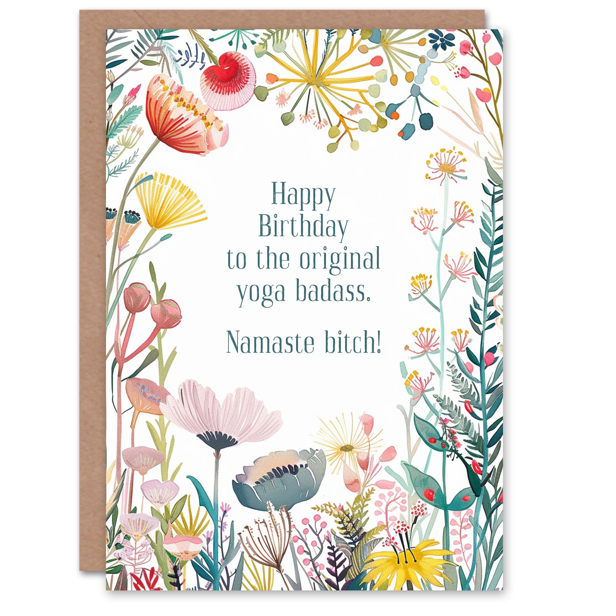 Artery8 Greeting Card Yoga Badass Namaste B*tch Floral Flowers Funny For Her Woman Birthday Card