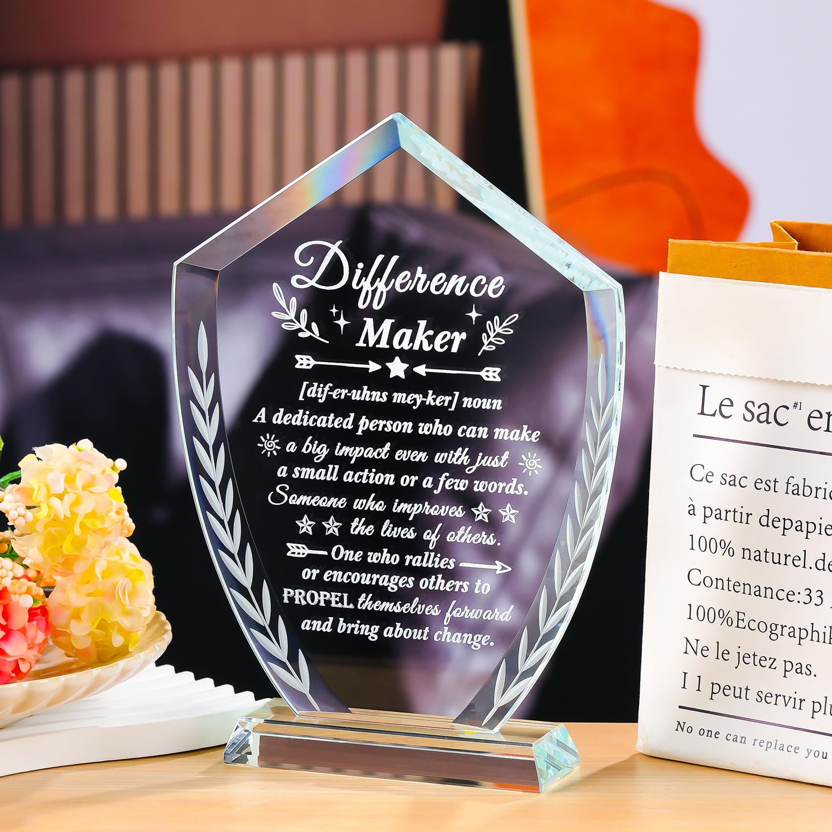 Difference Maker Gifts – Targa con definizione in cristallo incisa al laser, regalo ispiratore, decorazione da scrivania per insegnanti, infermiere, mentori, capo, ricordo di apprezzamento per la