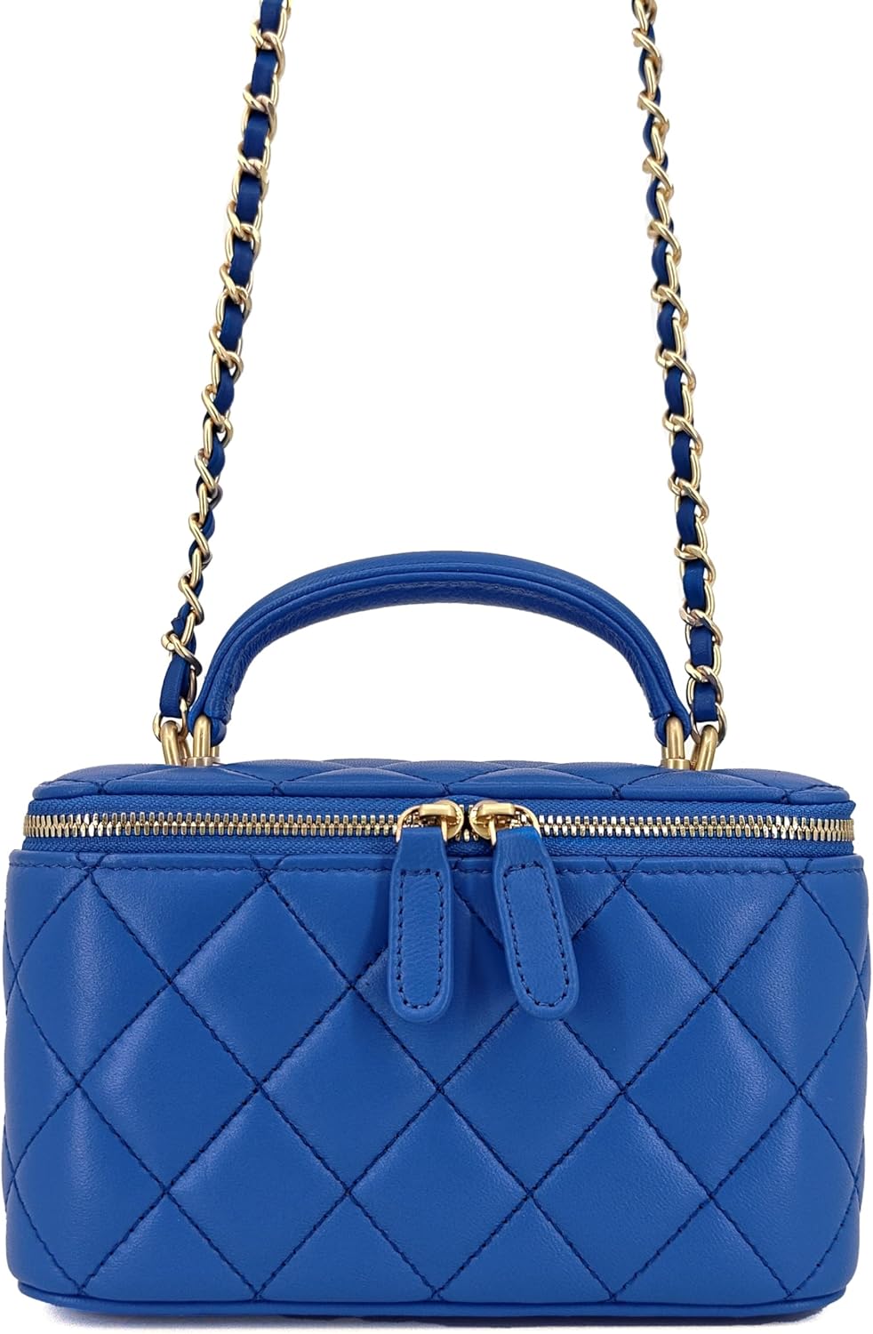 Small Genuine Leather Purse Quilted Crossbody Bag for Women, Mini Top-Handle Shoulder Handbag w/Gold Chain Strap - Image 7