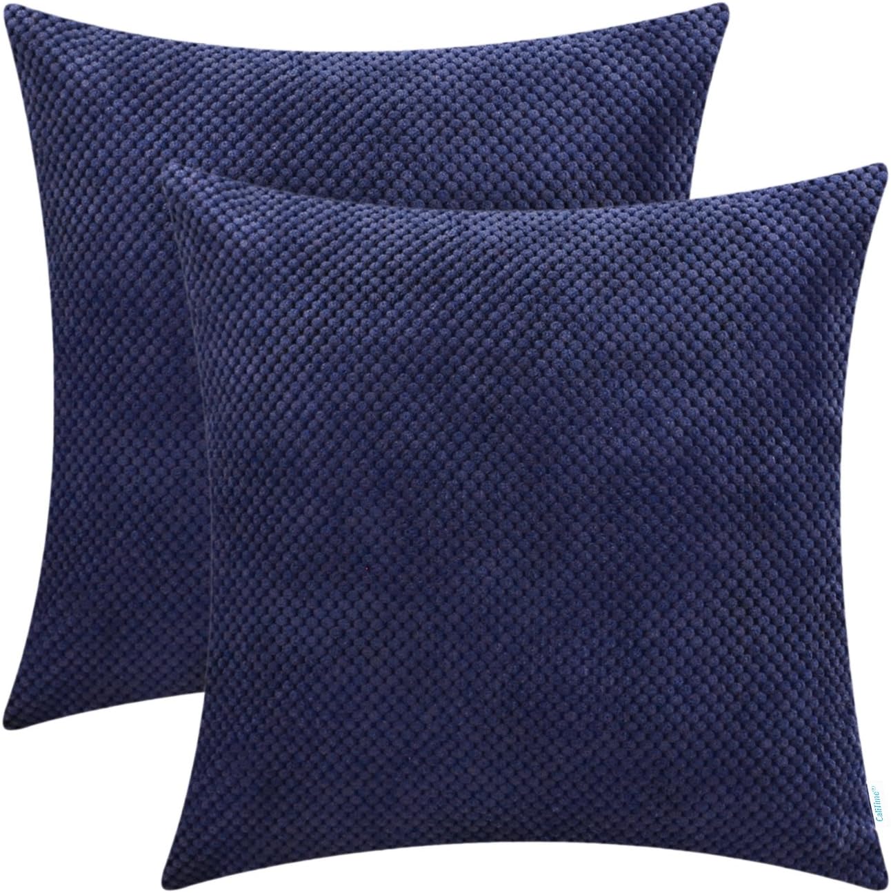 CaliTime Pack of 2 Comfy Throw Pillow Covers Cases for Couch Sofa Bed Comfortable Soft Solid Corduroy Pineapple Trellis Both Sides 18 X 18 Inches Navy Blue