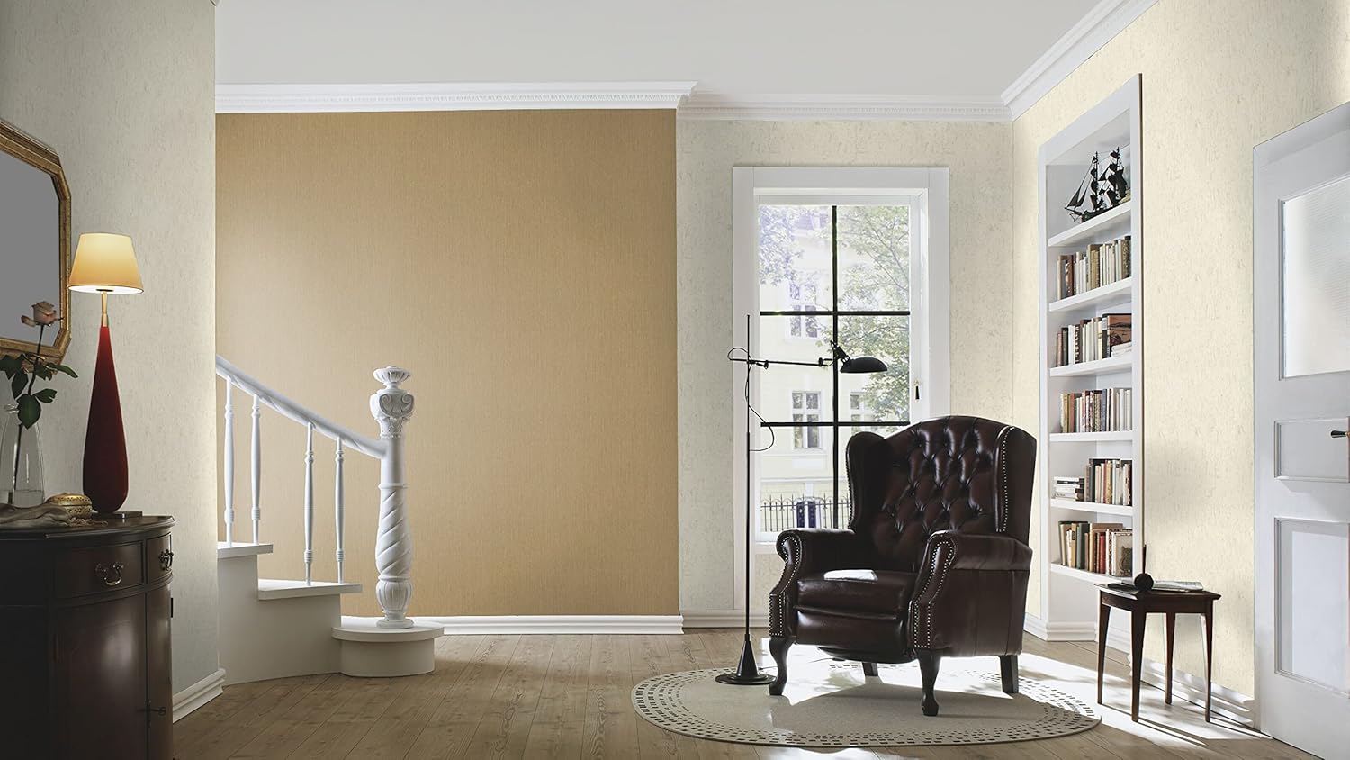 Rasch Curiosity Collection 537703 Non-Woven Wallpaper with Fine Line Structure 10.05 m x 0.53 m Golden