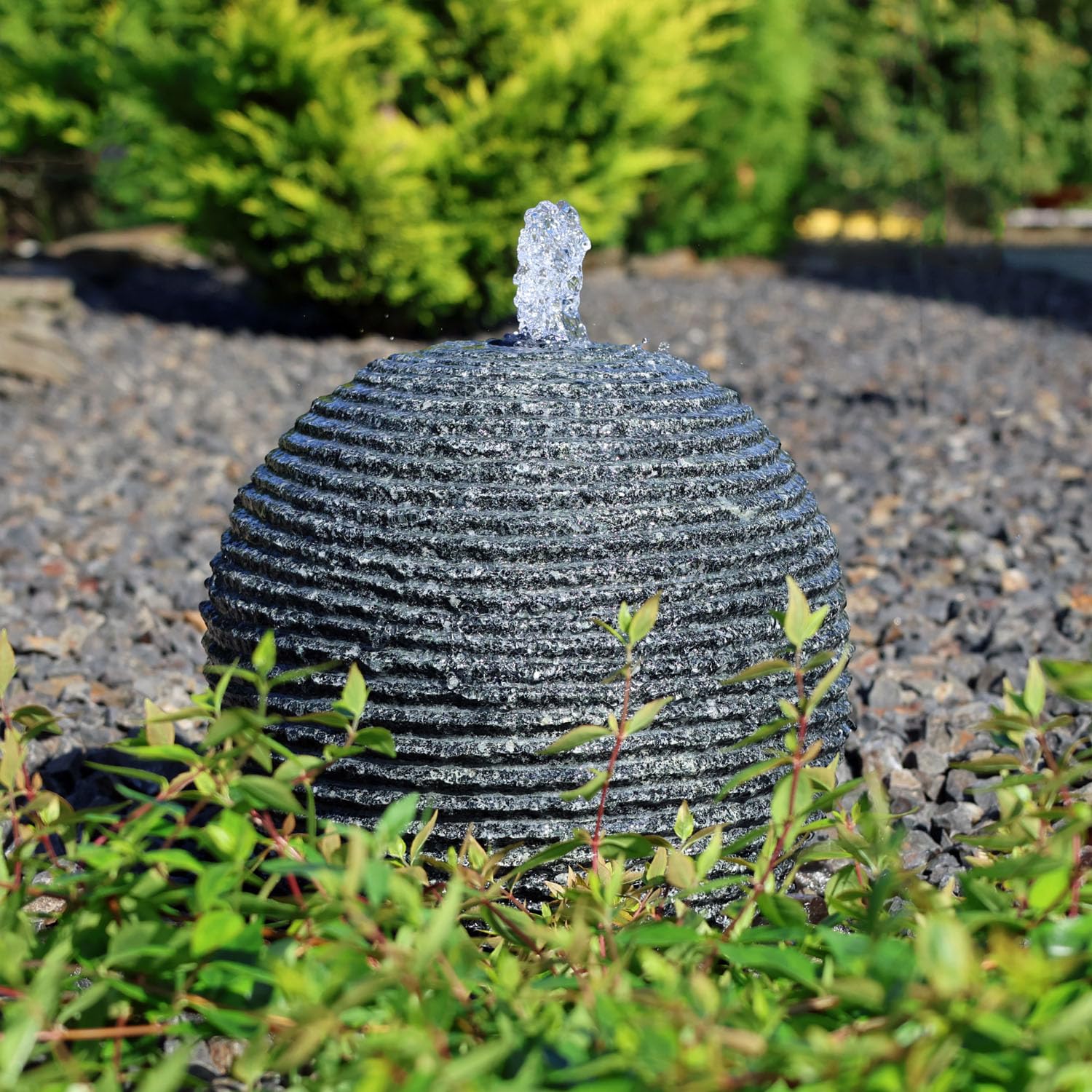 CLGarden Granit Kugelbrunnen GKB30 Komplettset Springbrunnen Quellstein Garten Brunnen Kugel mit LED Beleuchtung 12V Set