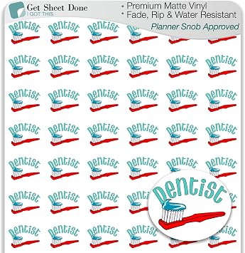 Dentist Appointment Planner Sticker / 54 Fun Vinyl Stickers 1/2 / Teeth Clean Braces/Health Wellness Essential Productivity Life/Bujo Bullet Journaling/Todo Reminder Matte Vinyl, 1 Sheet