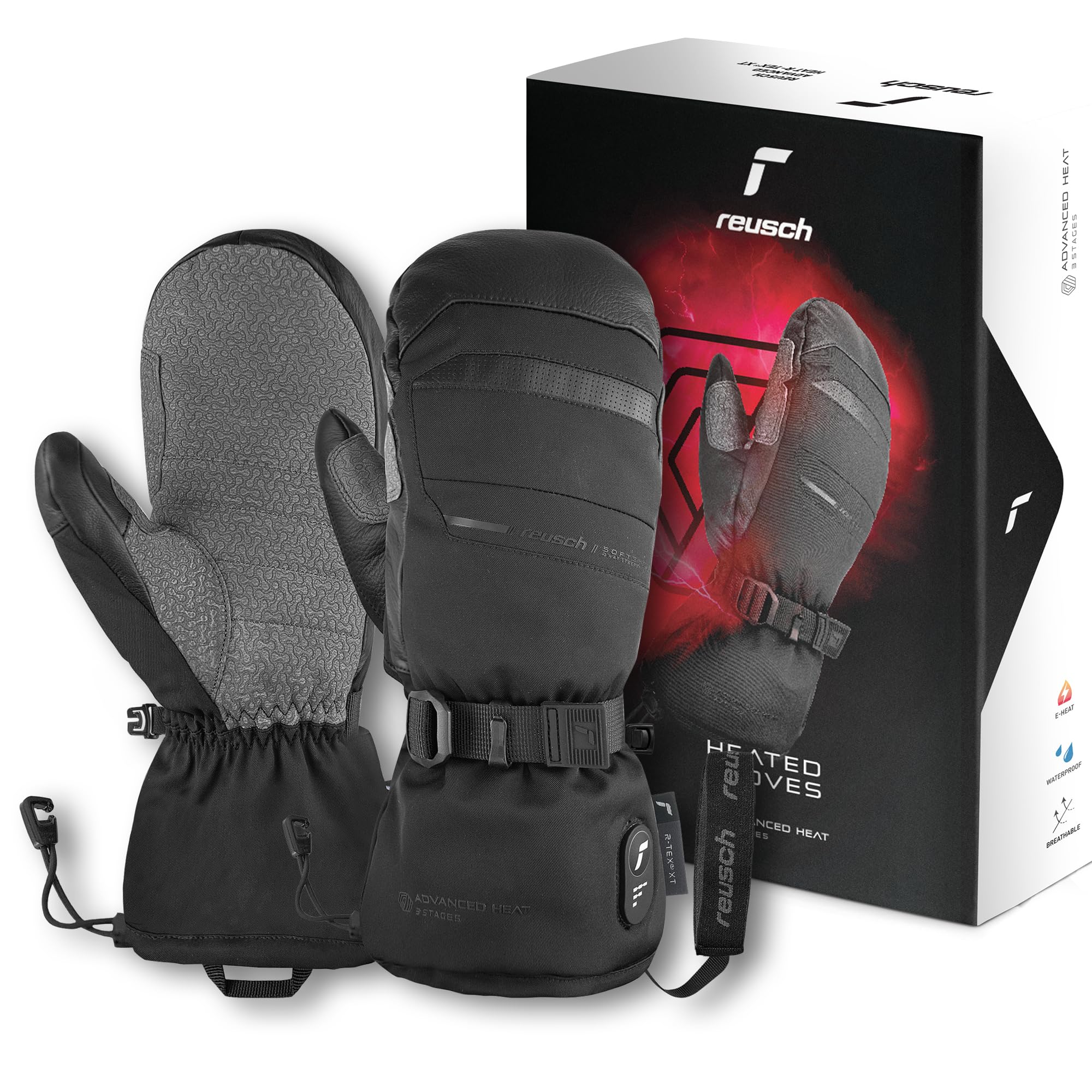 Reusch beheizbare Fausthandschuhe für Erwachsene | besonders warm & wasserdicht | wiederaufladbar & touchscreenfähig | atmungsaktiv | beheizte Skihandschuhe | Advanced Heat R-TEX XT Mitten