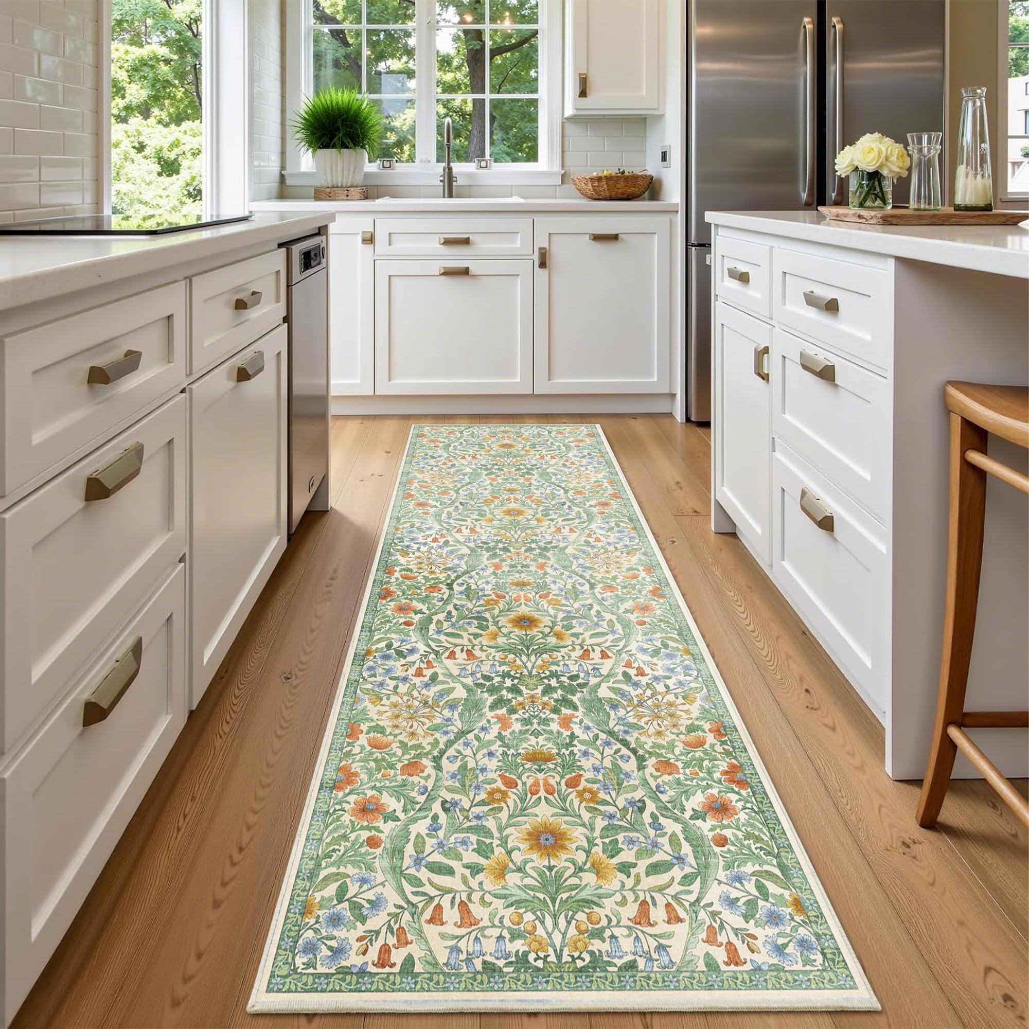 2x6 Floral Runner Rug for Kitchen Washable Hallway Runner Rug
