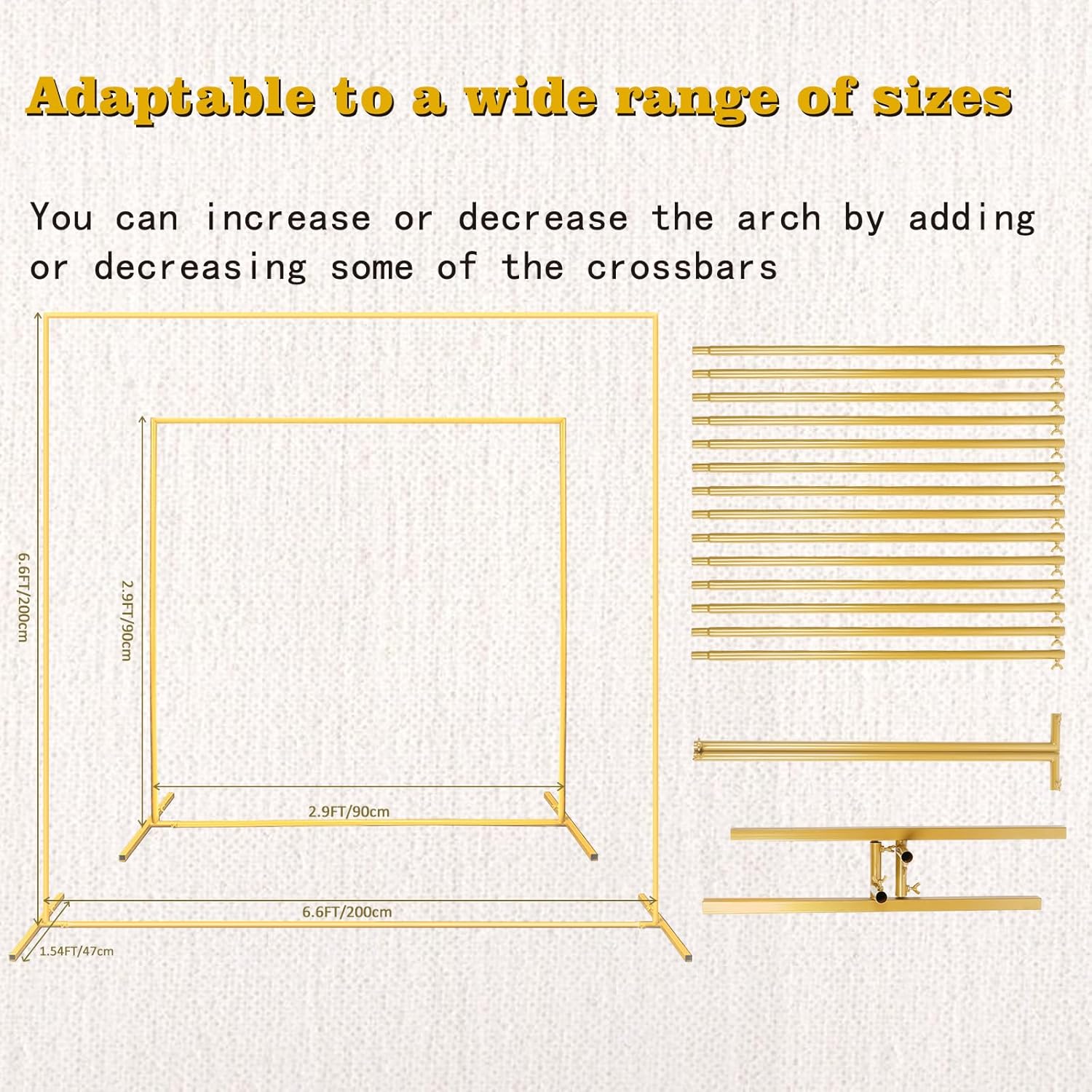 6.6FTx6.6FT Square Metal Arch Backdrop Stand,Gold Balloon Arch Stand for Wedding Arch Frame Stand for Birthday Party Bridal Shower Photo Background Decoration