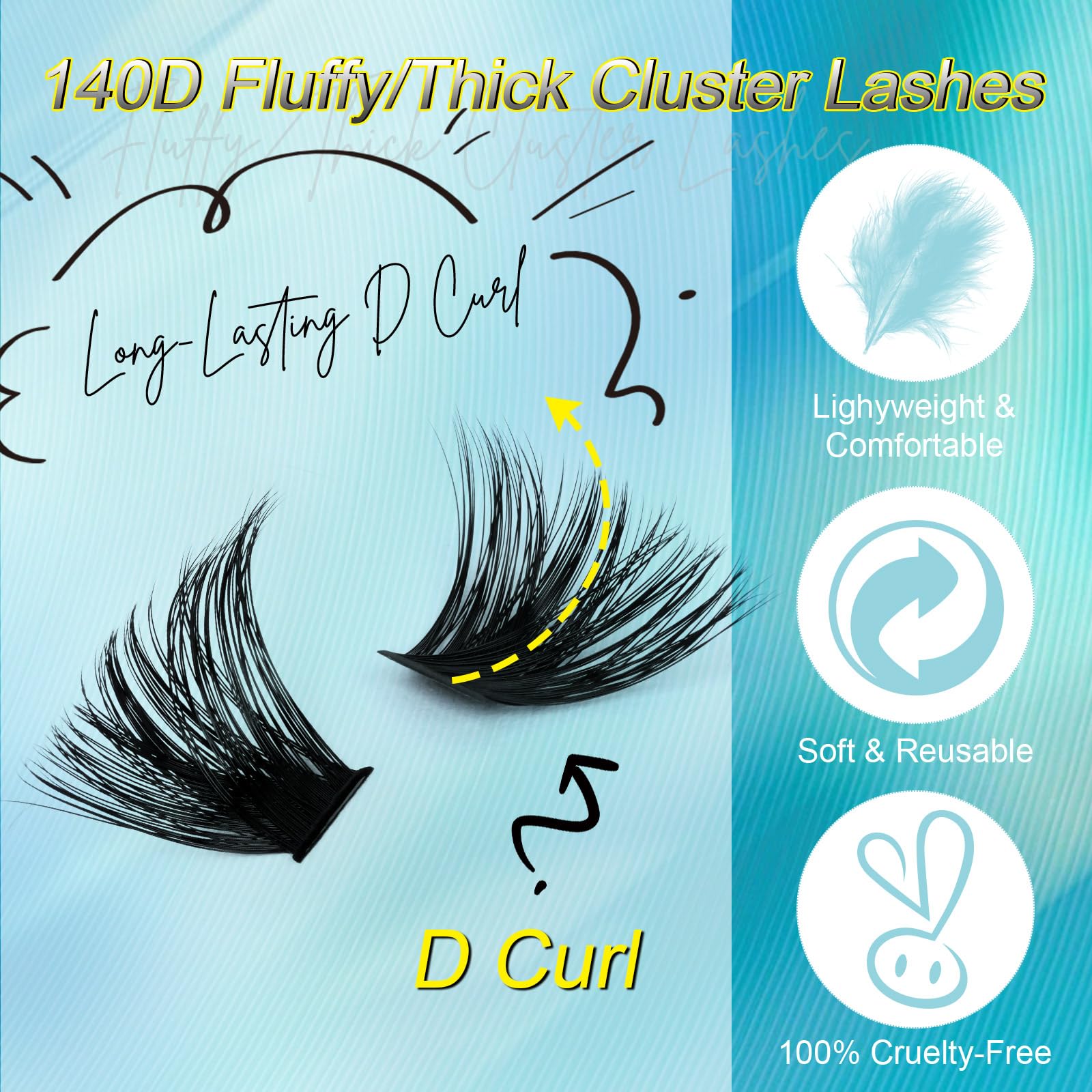 Thick Cluster Lashes D Curl 100D+140D 168pcs Volume Eyelash Individuals 14-20mm Fluffy Individual Lashes DIY Eyelash Extensions by Obeyalash (100D+140D D Curl 14-20mm) - Image 3
