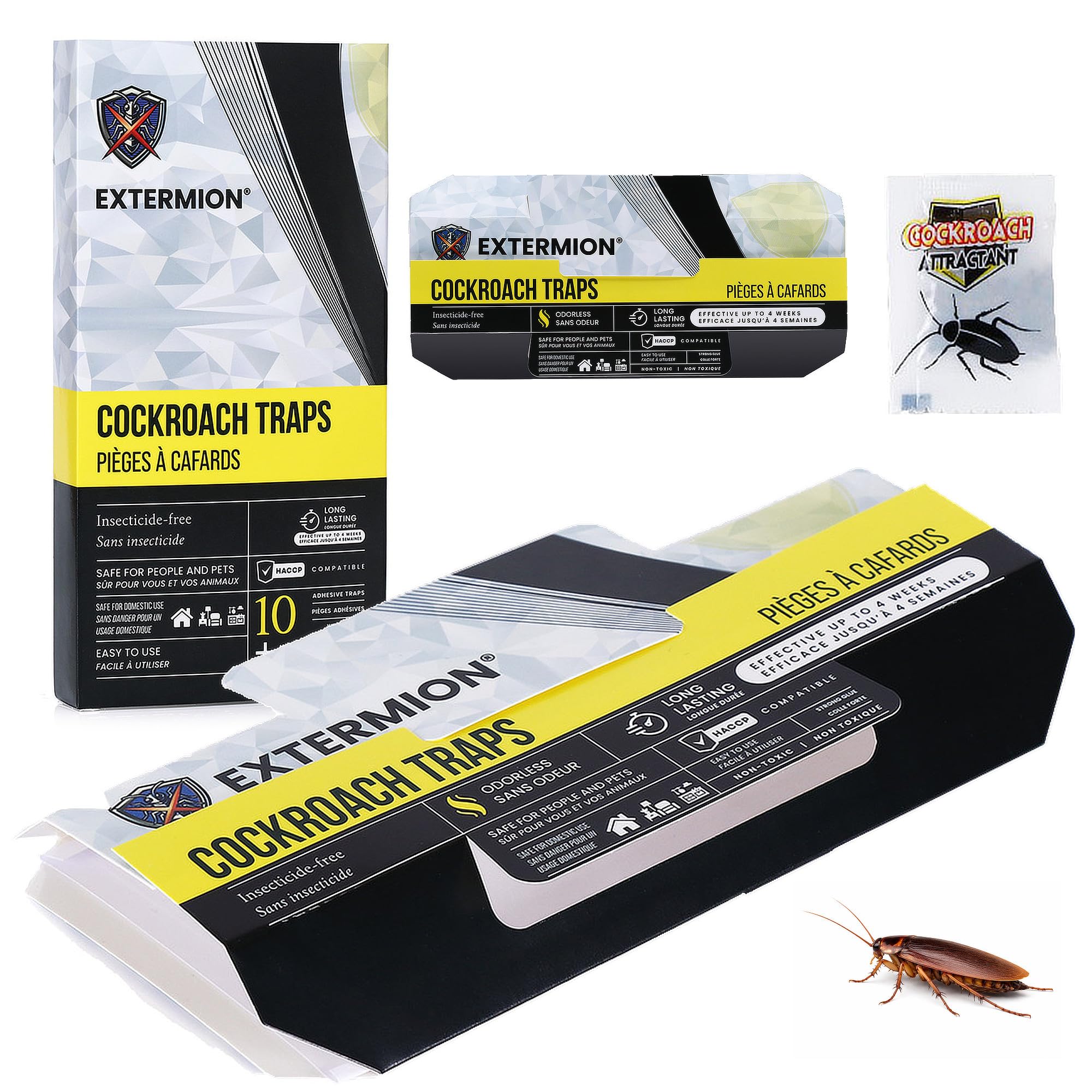 Pièges Cafards Collants avec Attractif – Kit 10 Pièges + 10 Appâts – Piège à Cafards/Blattes sans Insecticide