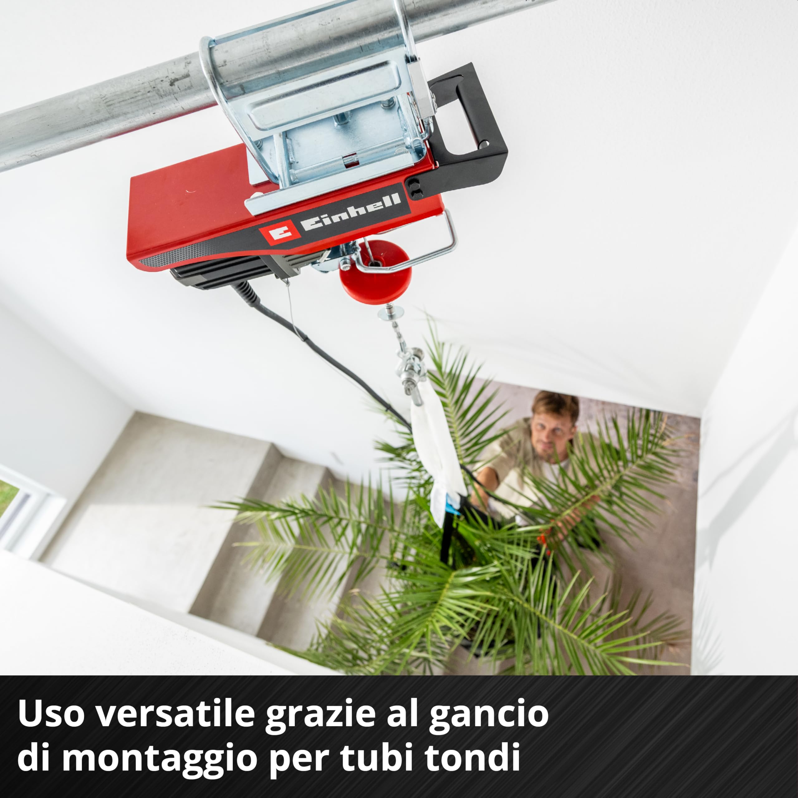 Einhell paranco a batteria TE-EH 18/250 Li BL Power X-Change (18 V, Brushless, portata 125 kg / 250 kg con puleggia, altezza di sollevamento 12 m, velocità di sollevamento 3,5 m/min, fune d’acciaio)