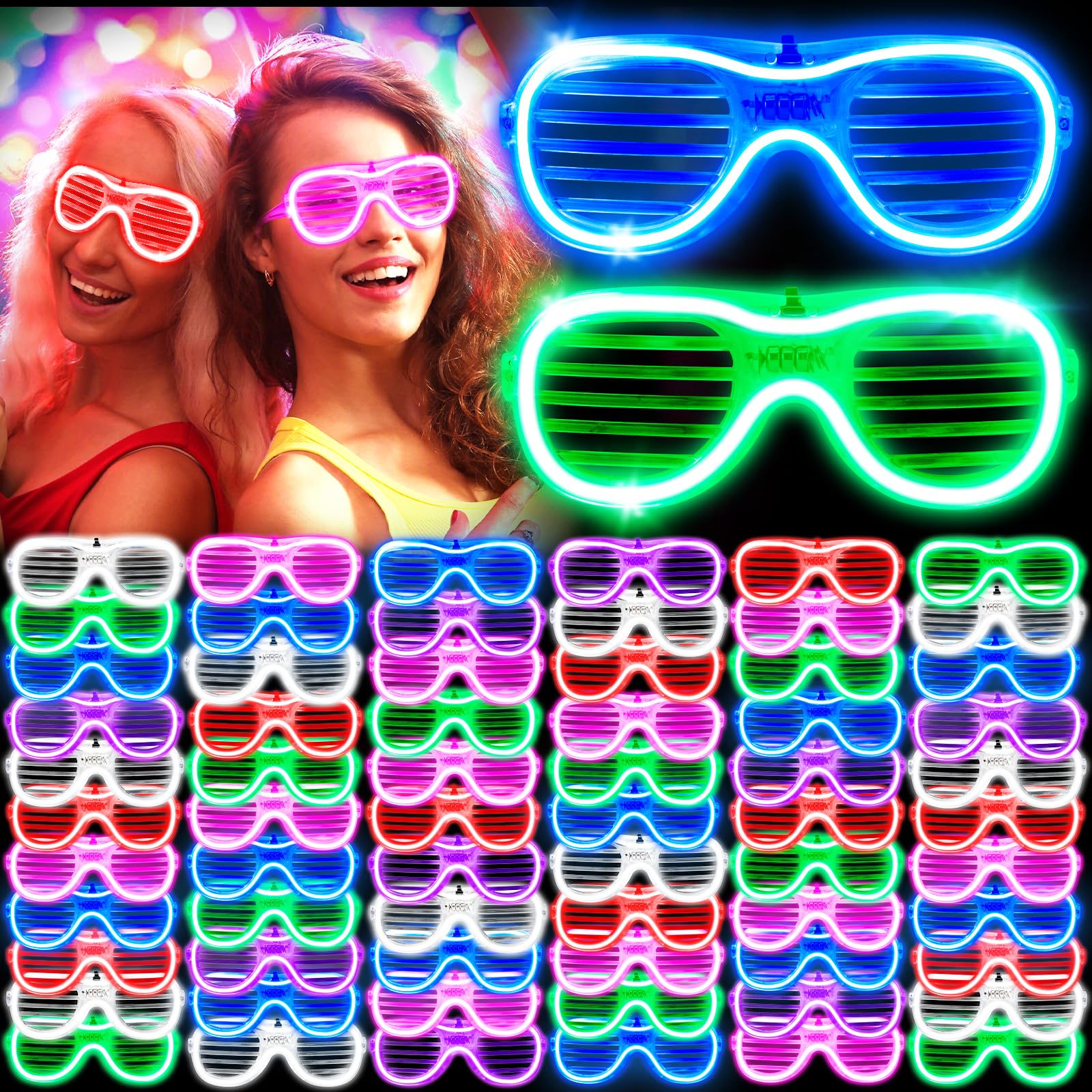 BYONEBYE150 Pack Light up Glasses(6 Colors) with 3 Flashing Mode, LED Glasses Bulk For Halloween Neon Rave Party Supplies, Glow in the Dark Party Favor Glasses for Carnival Festival Birthday Wedding Adult Kid