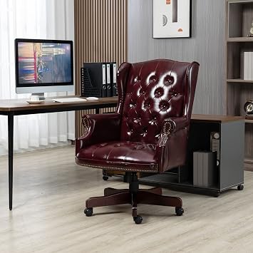Executive Office Chair High Back Reclining Ergonomic Desk Chair with Thick Padded Seat Backrest, Pu Leather, Wheels Burgundy 1 Seat Executive, Burgundy