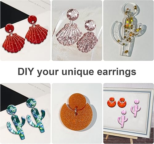 Miniatura 4 de Kit de 83 moldes de resina para aretes, diseño de concha marinacactusbohemia, forma colgante, molde de silicona, molde de silicona epoxi con tuerca