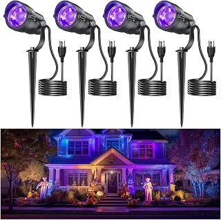 HIBOITEC Halloween Black Light Spotlight Outdoor 12W IP65 Waterproof LED Spot Lights Landscape Lighting with US Plug for Glow Party Body Paint Yard Garden Decorations 4Packs