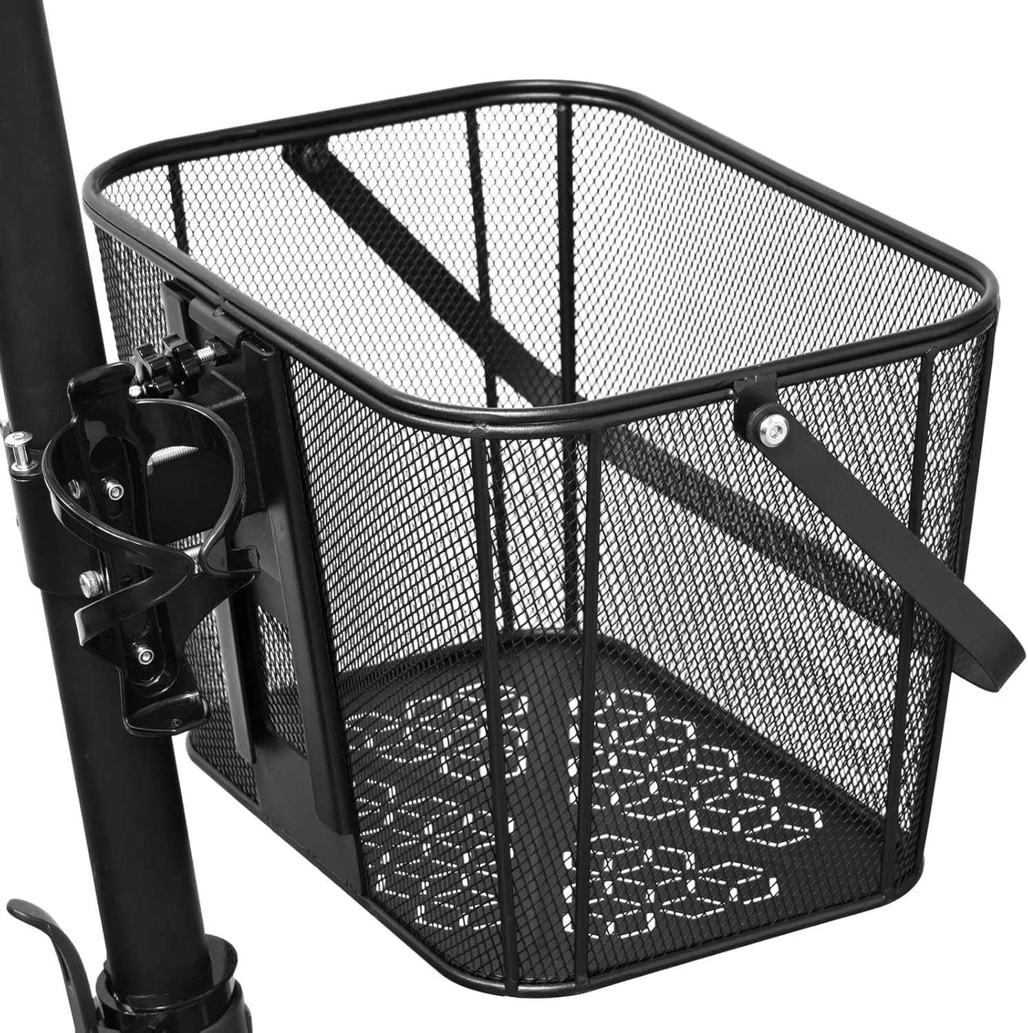 Scooter Basket Extra Large 130lb Loading Capacity Removable Front basket for Man Adult with Water Holder Heavy Duty Quick Release Iron Mesh Basket with Handle Easy Assembly & Portable