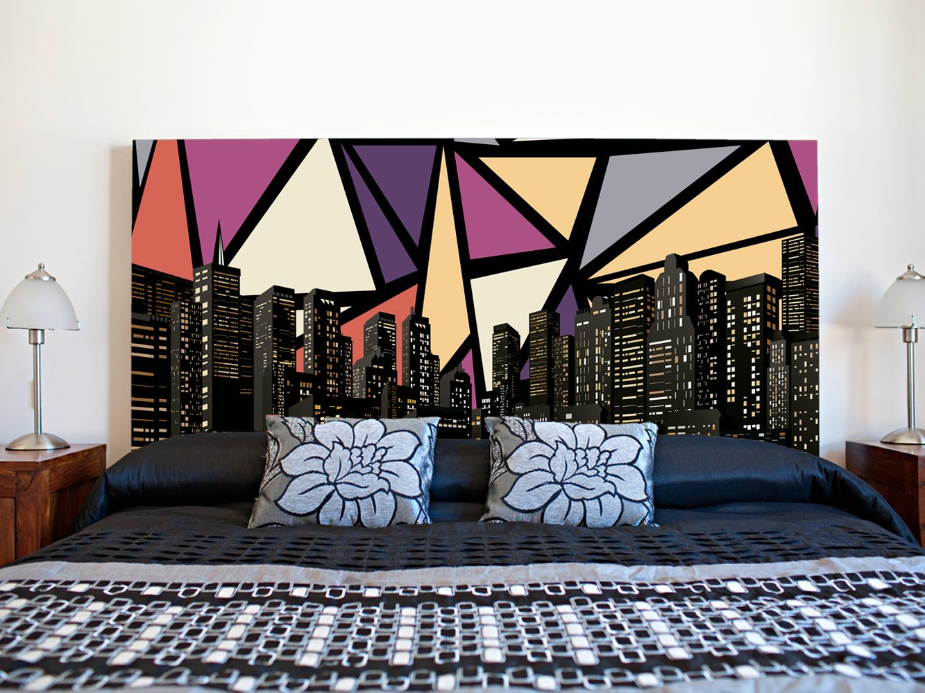 Cabecero Cama PVC Impresión Digital | Ciudad Iluminada 150 x 60 cm | Cabecero Original y Económico