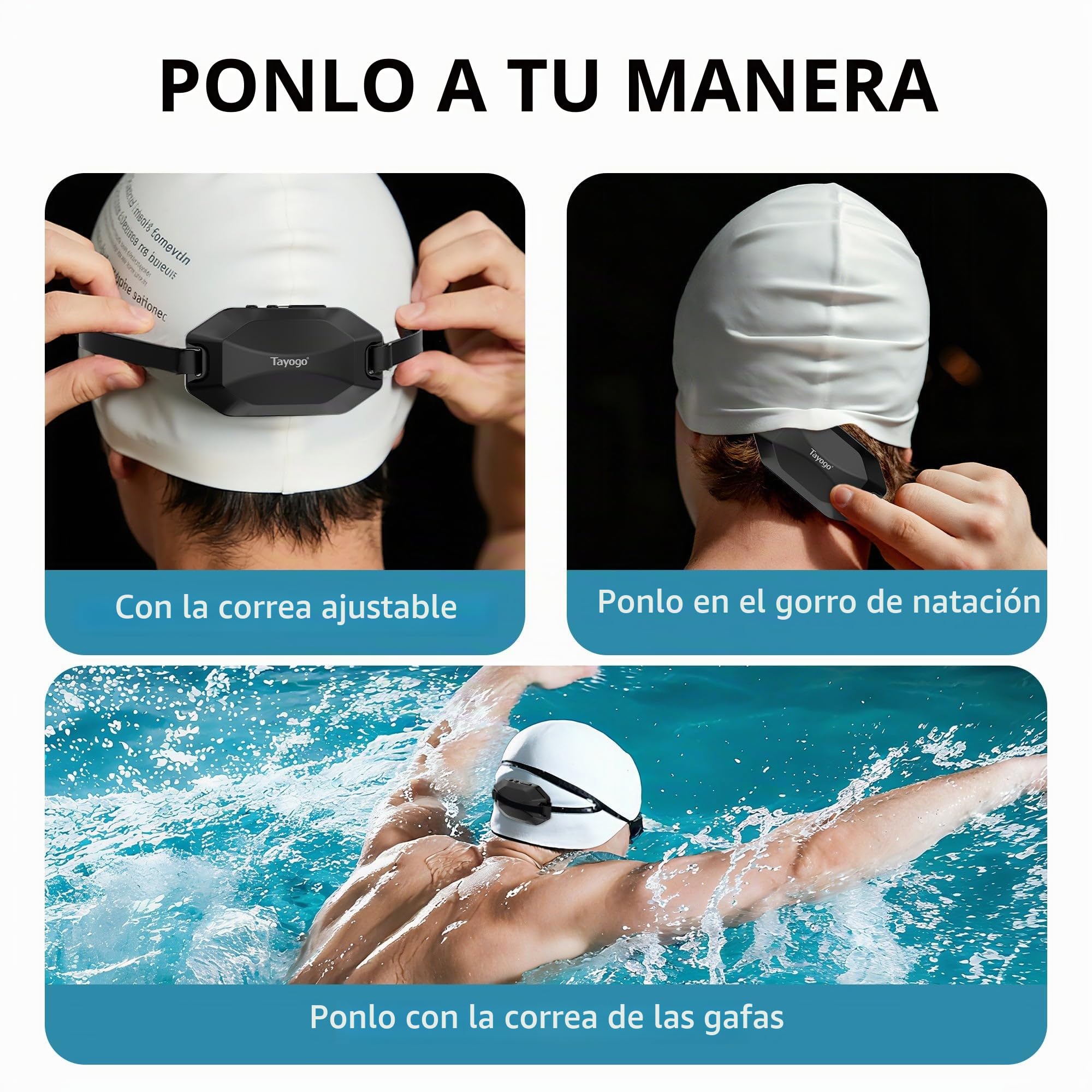 Tayogo Rock Pro Auriculares de Conducción Ósea Impermeables, 4 en 1 Abiertos para Natación, Running y Deporte con Bluetooth, MP3, Radio FM y Modo de Recepción (Negro)