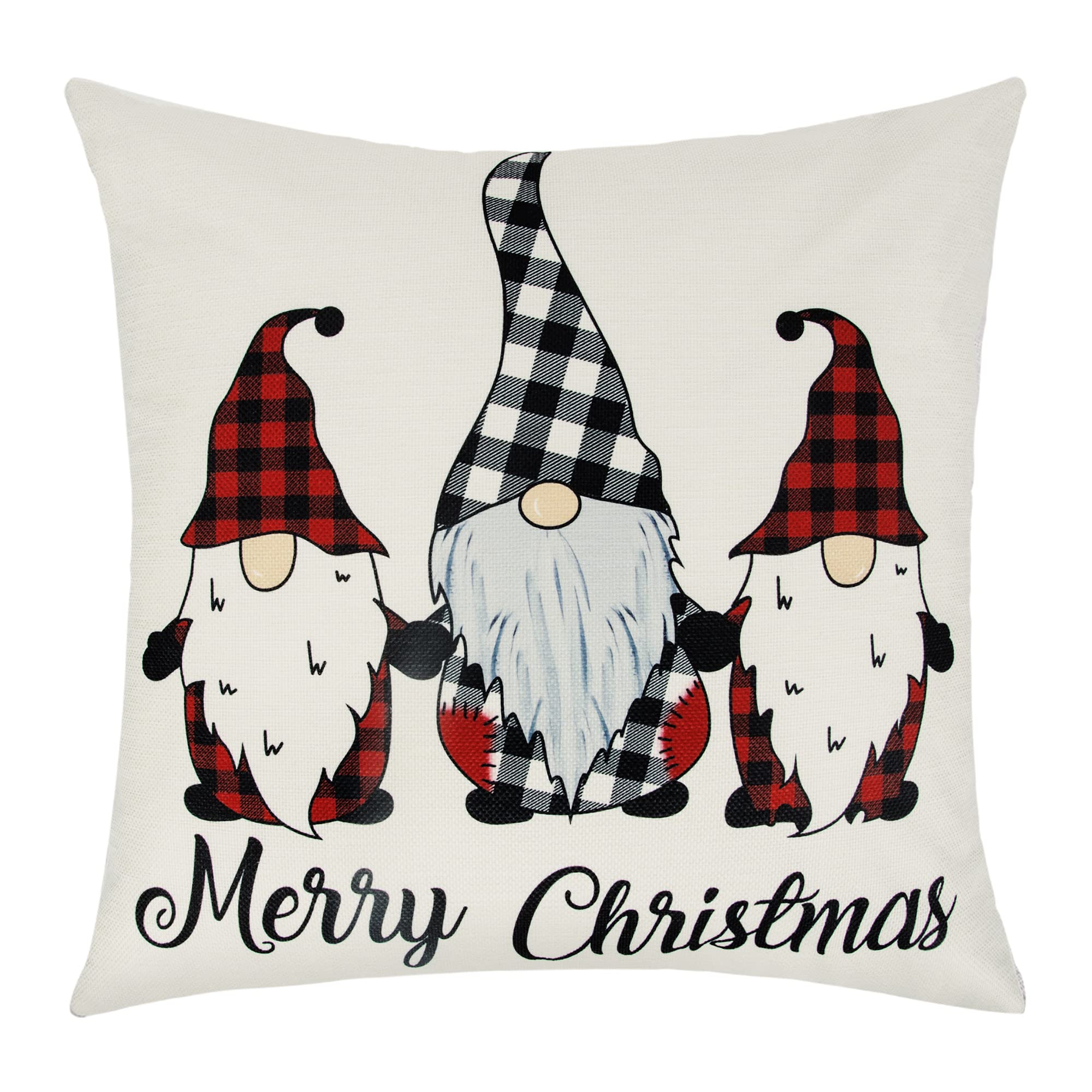 Ouddy Christmas Throw Pillow Covers, Gnomes Christmas Pillow Covers 18x18, Line Buffalo Checked Plaid Merry Christmas Pillows Cases for Home Sofa Couch Winter Holiday Decorations