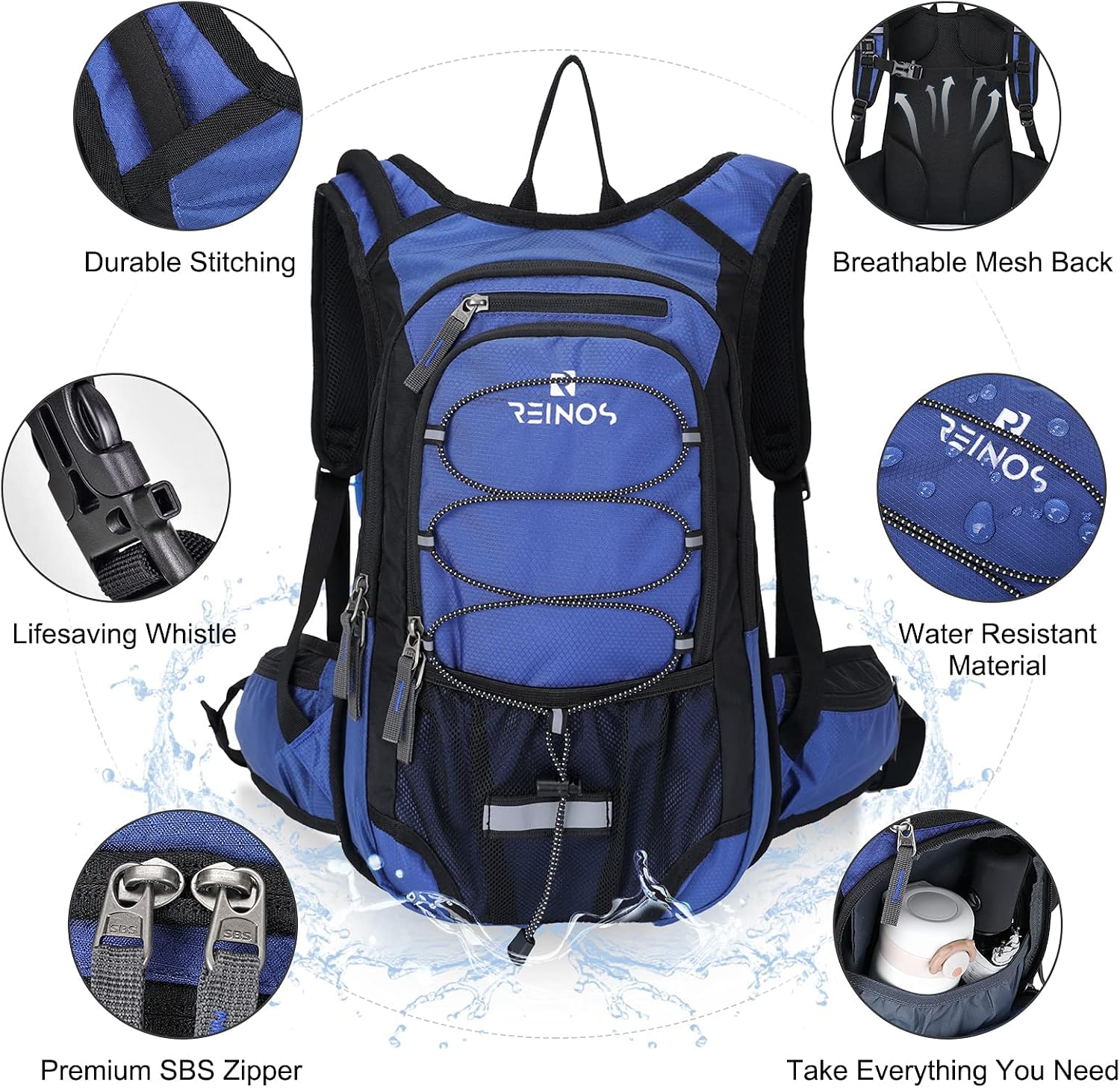 REINOS Hydration Backpack with 3L Bladder for Men & Women, Daypack with Thermal Insulation | Great for Hiking, Running, Cycling, Camping, Skiing, Outdoor Activities