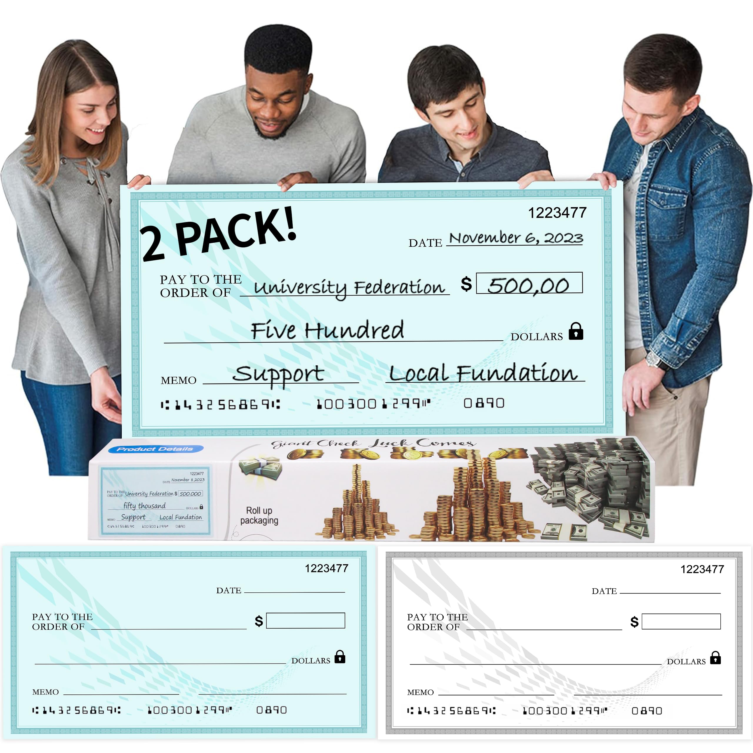 2 Pcs Big Checks for Presentations 30" x 16"- Giant Blank Check Oversized Checks,Green and Black Big Fake Check Dry Erase Check, Large Checks for Endowment Raffle Reward Winners Check Cardboard