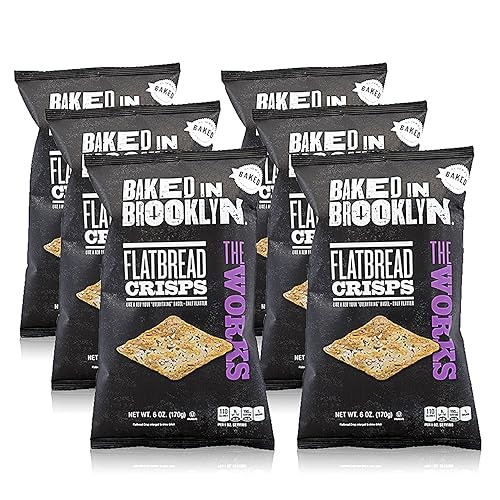 Baked in Brooklyn Flatbread Crisps Always Baked Always Tasty Certified Kosher – The Works 6 oz 6 unidades