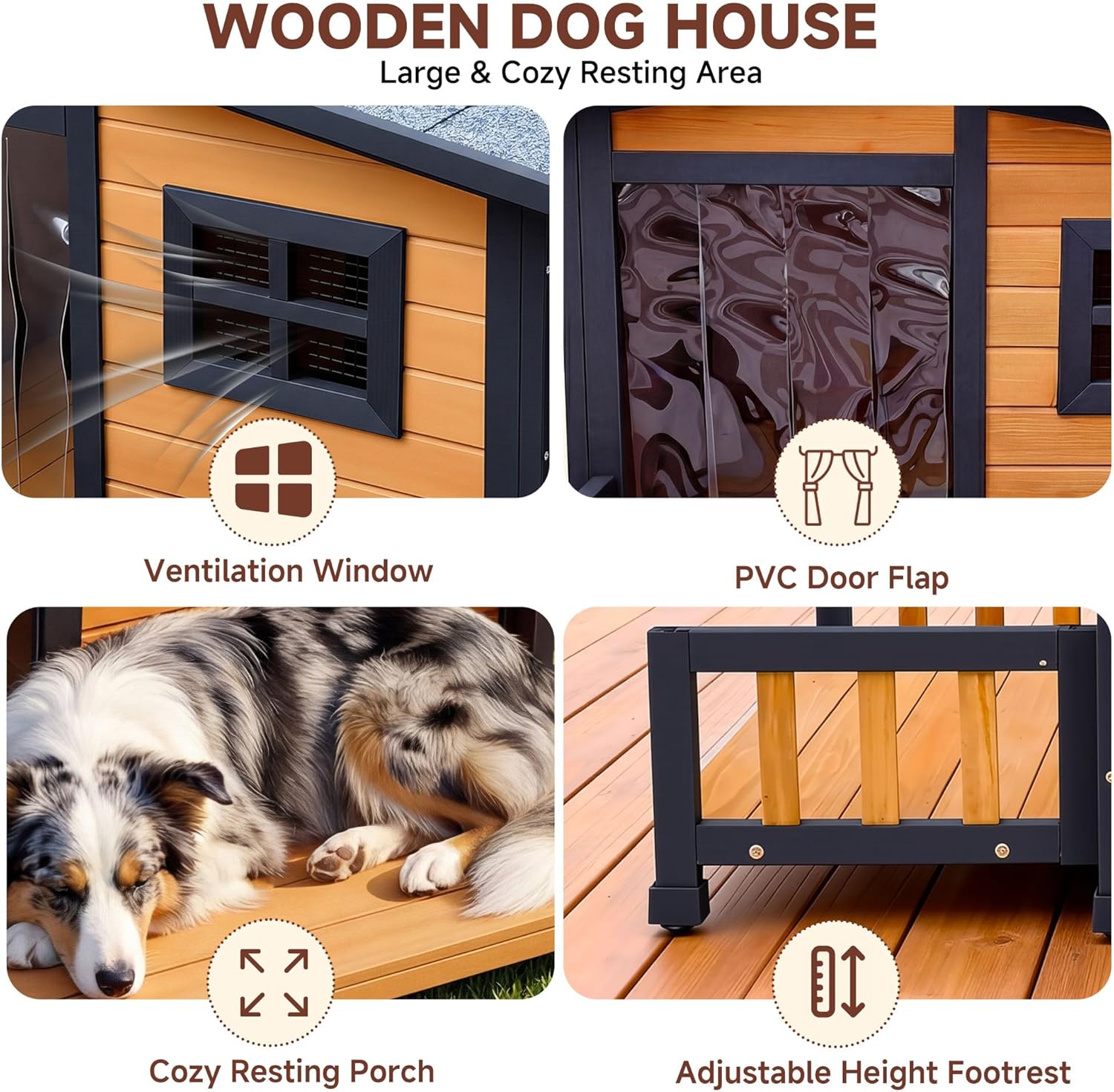 Insulated Outdoor Dog House for Small and Medium-Sized Dogs, Weatherproof Wooden Shelter with Elevated Floor & Ventilation, Easy Assembly (39.3” L x 37.5” W x 30” H)