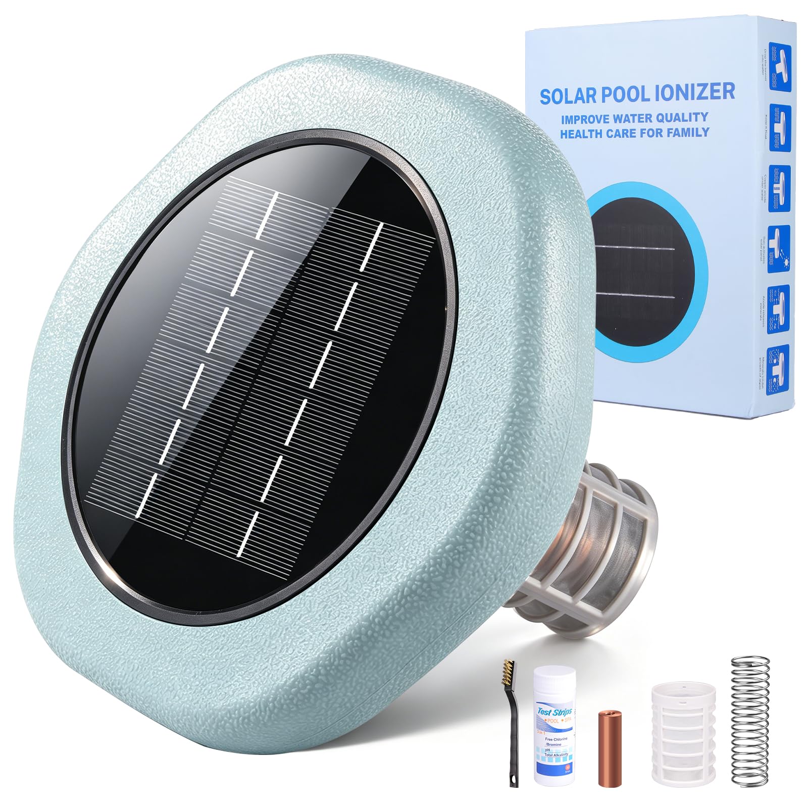Solar Pool Ionisator, Kupfer Ionreiniger Pool, Hochreinem Kupferelement, bis 132,500 Liter, Hocheffiziente Reinigung, Wasserdicht, Dauerhaft, Schwimmender Reiniger für Pools