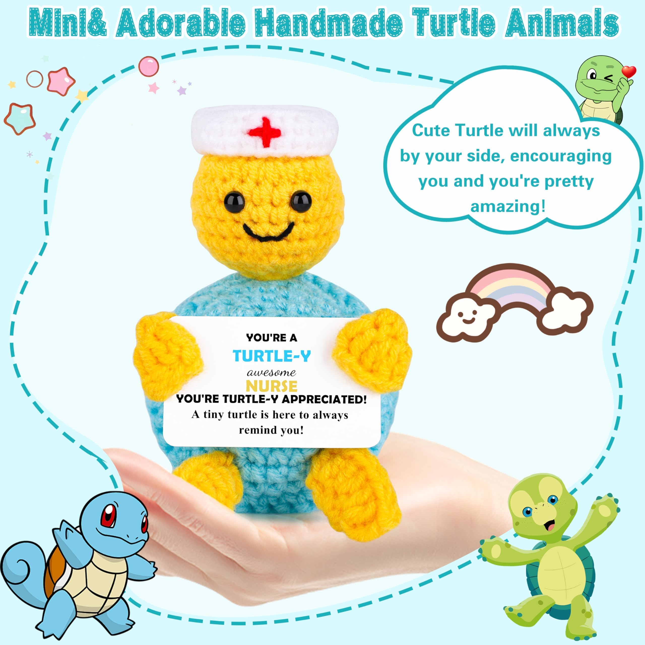 JoycuFF Nurse Graduation Gifts - Funny Turtle Nurses Appreciation Gifts for Women Men Thank You Nurse Week Gift Graduation Gift Handmade Emotional Positive Nurses Crochet