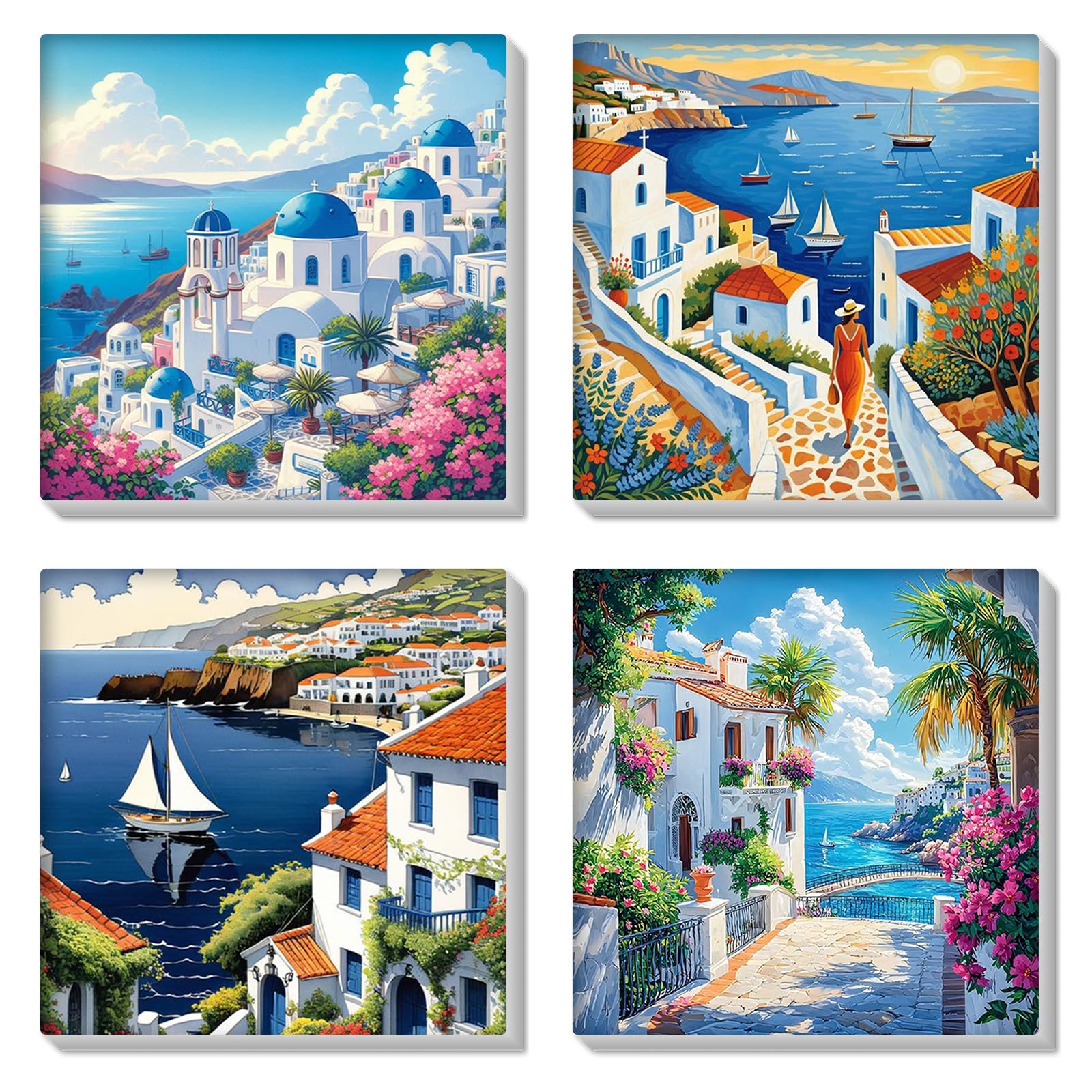 HEIBAGO 4 Pack Paysage Peinture par Numéros Adulte avec Cadre, Kit de Peinture pour Débutants DIY Peinture Acrylique Artistique avec Pinceaux Décoration Murale 20x20cm