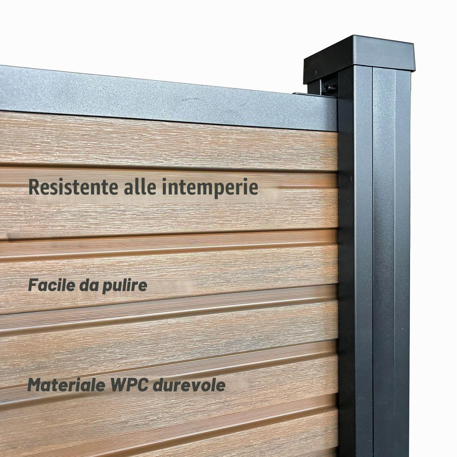 KARAT Recinzione da Giardino in WPC Resistente ai Raggi UV, Gelo e Neve - Protezione Visiva con Pali in Alluminio - Kit Completo di Montaggio Facile - Recinzione per Giardino, Terrazza, Garage (Legno