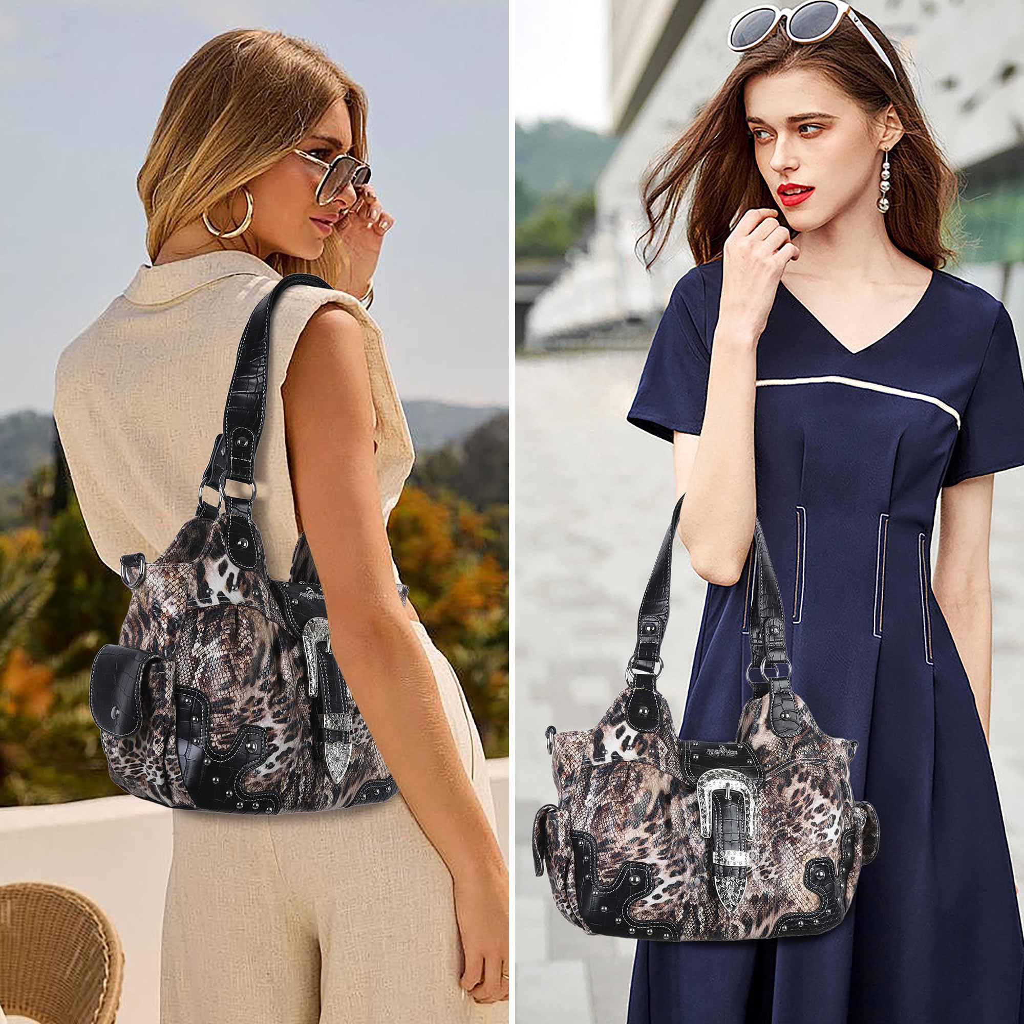 Angel Kiss, Bolsos Hobo de cuero vegano para mujer, bolsos cruzados o de hombro elegantes con tachuelas de metal