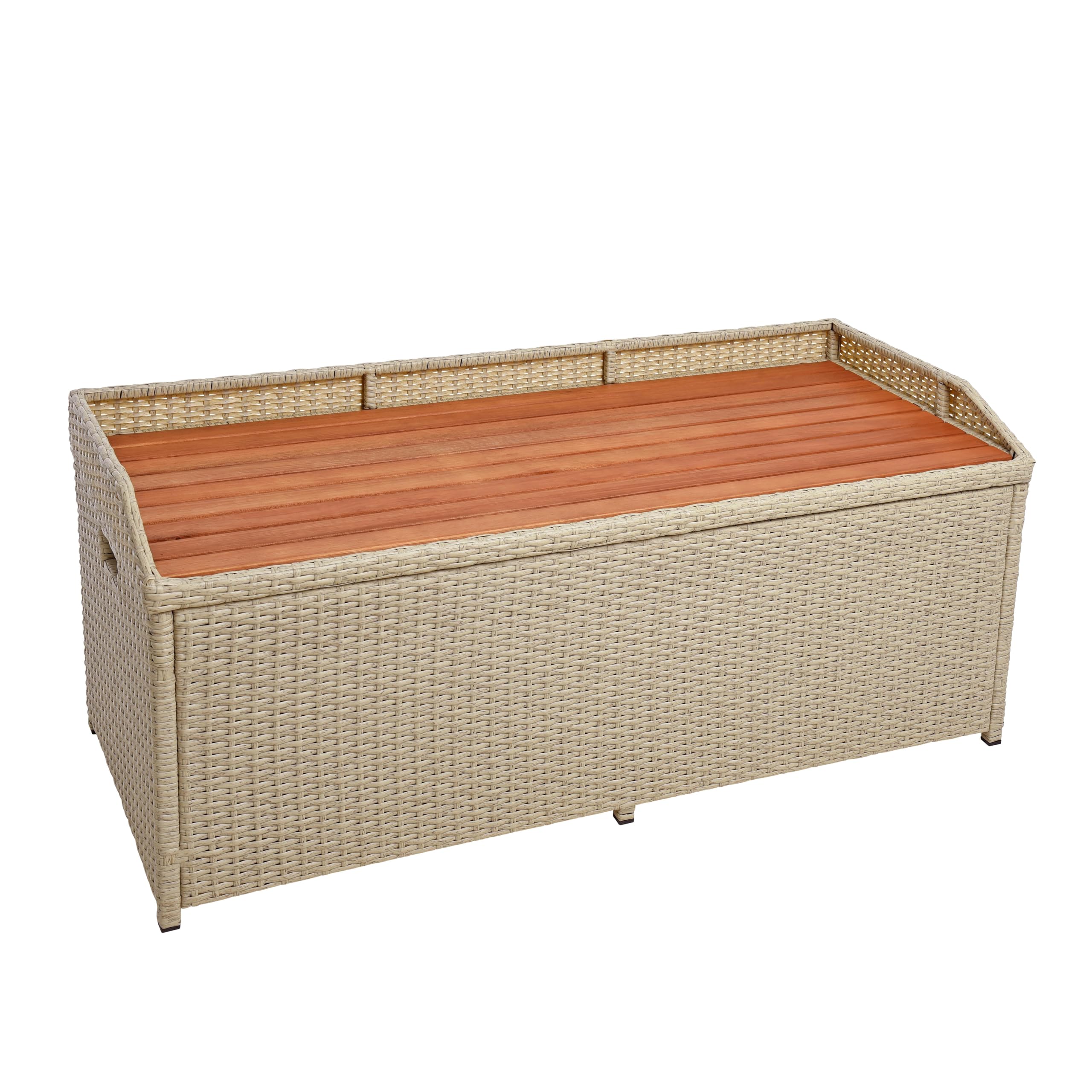 ESTEXO Polyrattan Gartenbank Sitzbank mit Auflagenbox Kissenbox Rattan Kissentruhe Bank mit Stauraum Beige