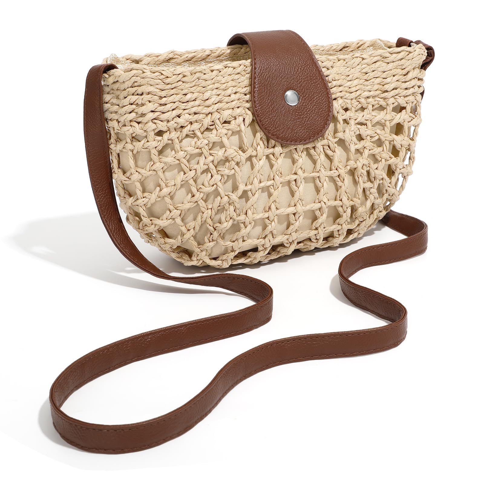Straw Bag Beach Purse Summer Purses for Women Vacation Handbags Woven Crossbody Bags Straw Shoulder Bag