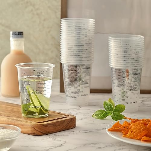 Miniatura 5 de Little Cook - 40 tazas medidoras para mezclar, desechables de resina de plástico transparente de 8 onzas con 40 palitos de madera para mezclar