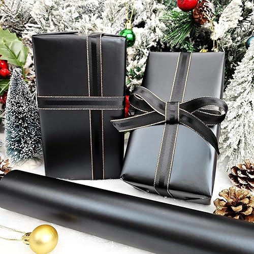 Miniatura 4 de LDGOOAEL Mini rollo de papel de regalo de Navidad pequeño y corto (17 pulgadas x 32.8 pies), negro mate para vacaciones, cumpleaños, bodas, baby