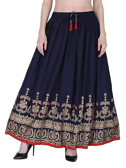 Rajasthani Jaipuri Traditional Ethnic Block Print Long Skirt for Women Knot with Elastic Free Size