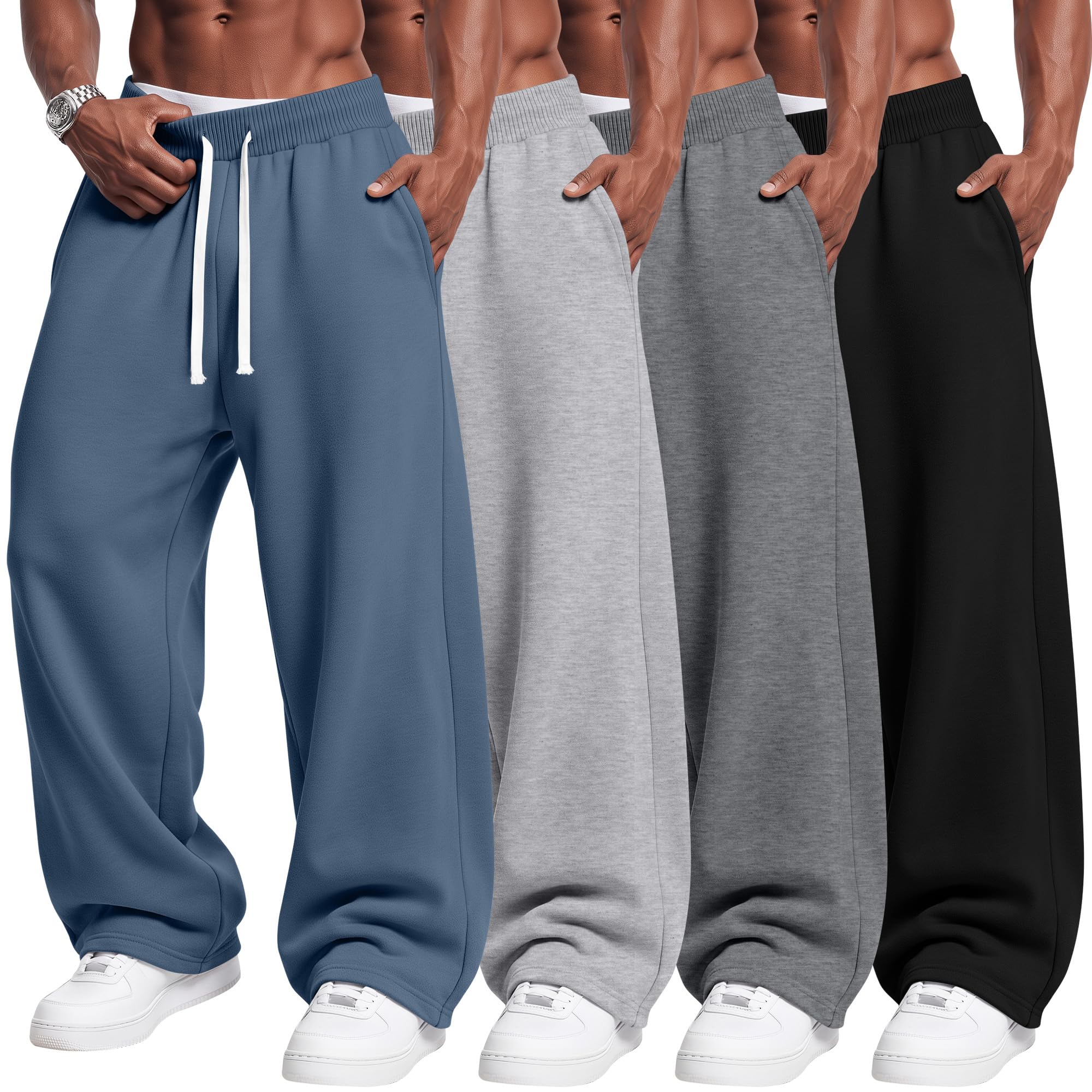 4 Pack Men's Open Bottom Sweatpants with Pockets