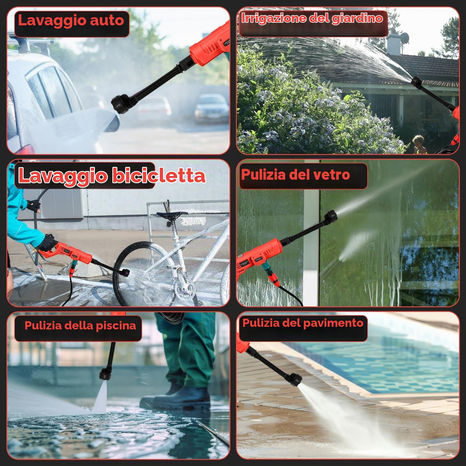 Rondella ad alta pressione a batteria Milwaukee 18 V 21000 giri/min, 1000 PSI, idropulitrice portatile a mano con ugello 6 in 1 e pentola in schiuma per recinzione, pavimento, pulizia del giardino