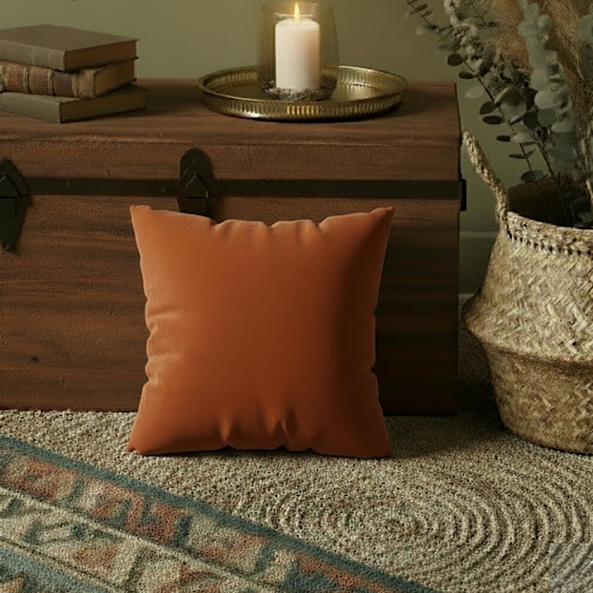 C11|Rust Velvet Vogue Cushion Covers for Living Room, Bedroom, Home & Office (Pack of 1)|Color-Rust|Size-12X12 Inches