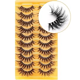 Veleasha Russian Strip Lashes with Clear Band Looks Like Eyelash Extensions D Curl Lash Strips 10 Pairs Pack (DT16)