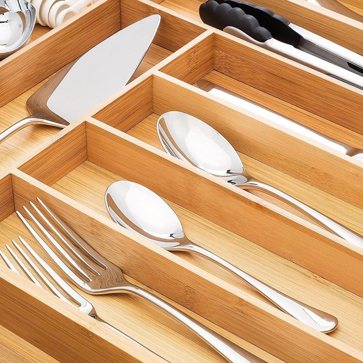 SECFOU Drawer Organizer Storage Box with 6 Compartments, Cutlery and Tableware Tray, Kitchen Silverware Holder for Utensil and Flatware Storage