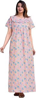 Happily Desi Pure Cotton Nighty for Women Free Size – Floral Printed Night Gown with Front Zip, Half Sleeve, Soft Breathab... Price In India