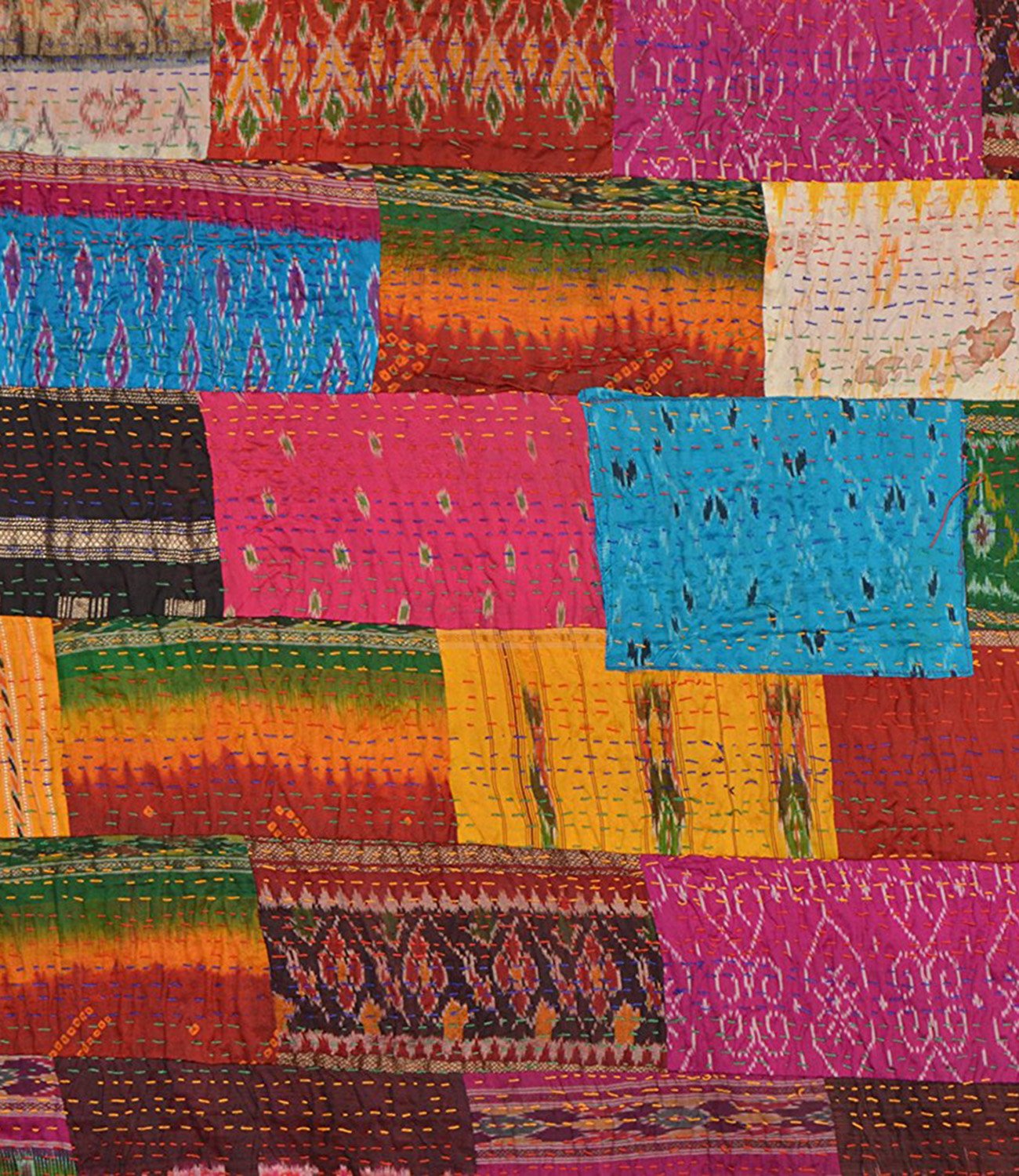 V Vedant Designs Patola Silk Patch Work Kantha Quilt, Kantha Blanket Bedspread, Patch Kantha Throw, Queen Kantha, Kantha Rallies Indian Sari Quilt, Size 90