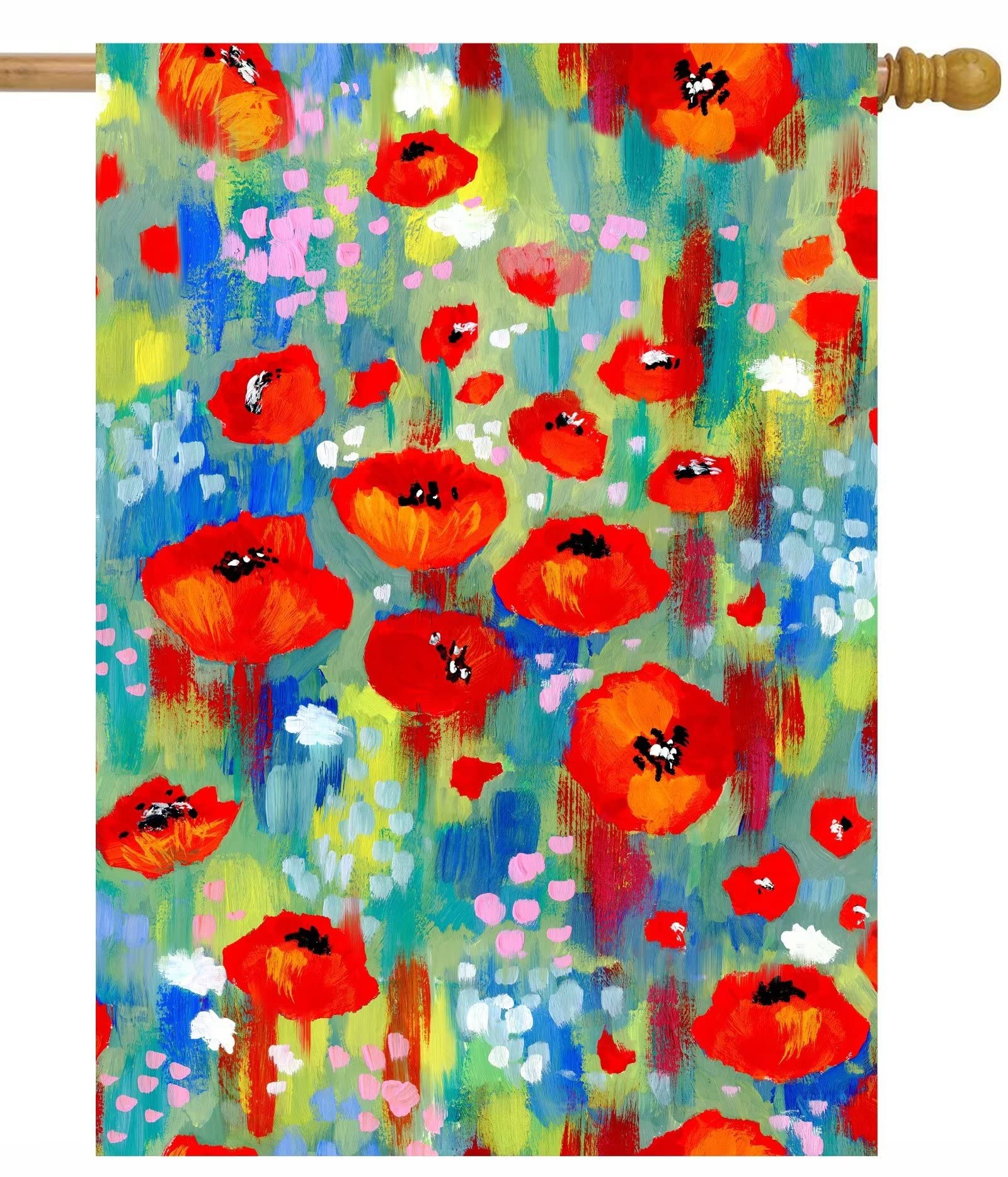 Abstract Colorful Flowers Poppies in Green Grass Spring Summer Seasonal House Flag 28" x 40" Double Sided Polyester Welcome Large Yard Garden Flag Banners for Patio Lawn Home Outdoor Decor