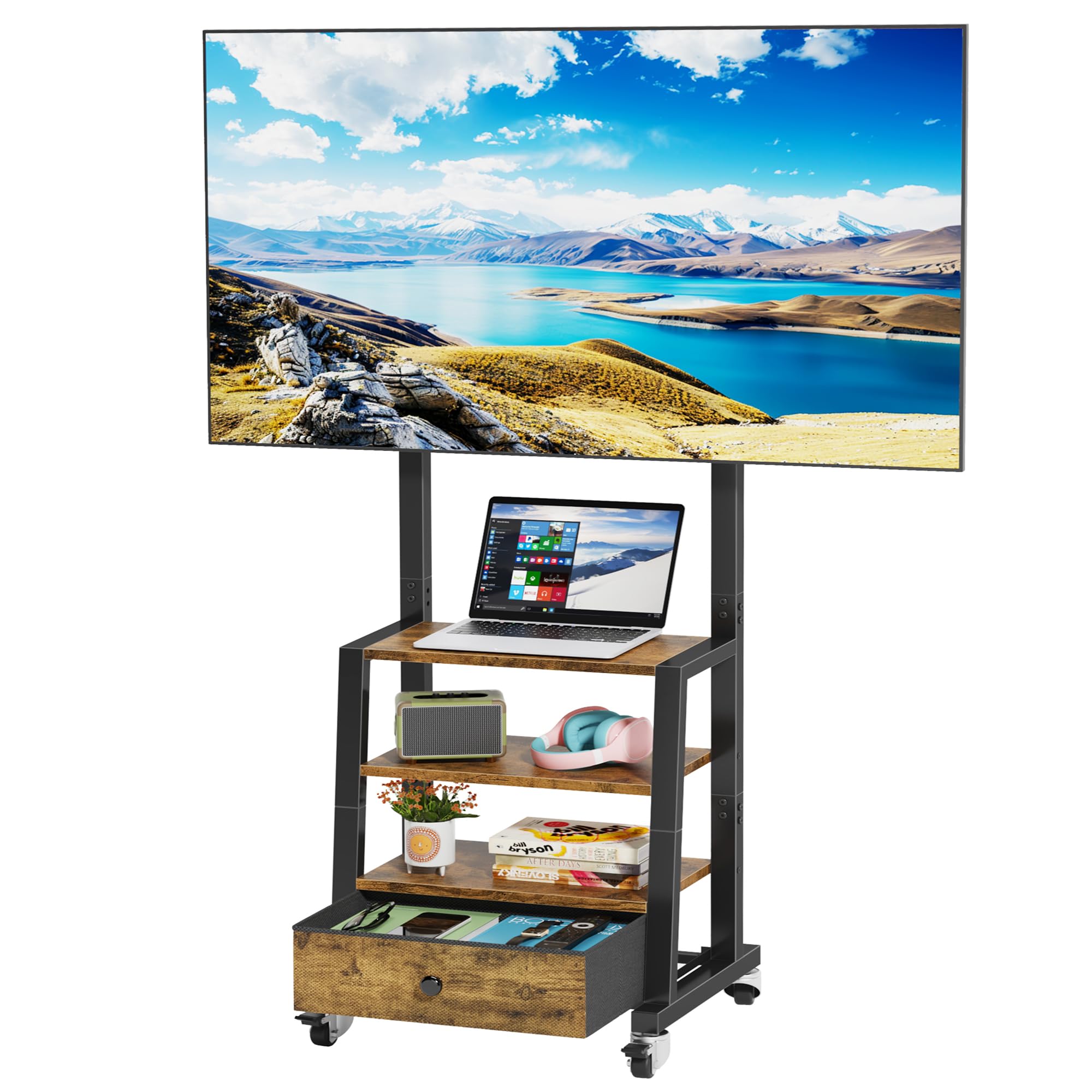 stand per tv da terra con 3 ripiani e cassonettoVintageBrown