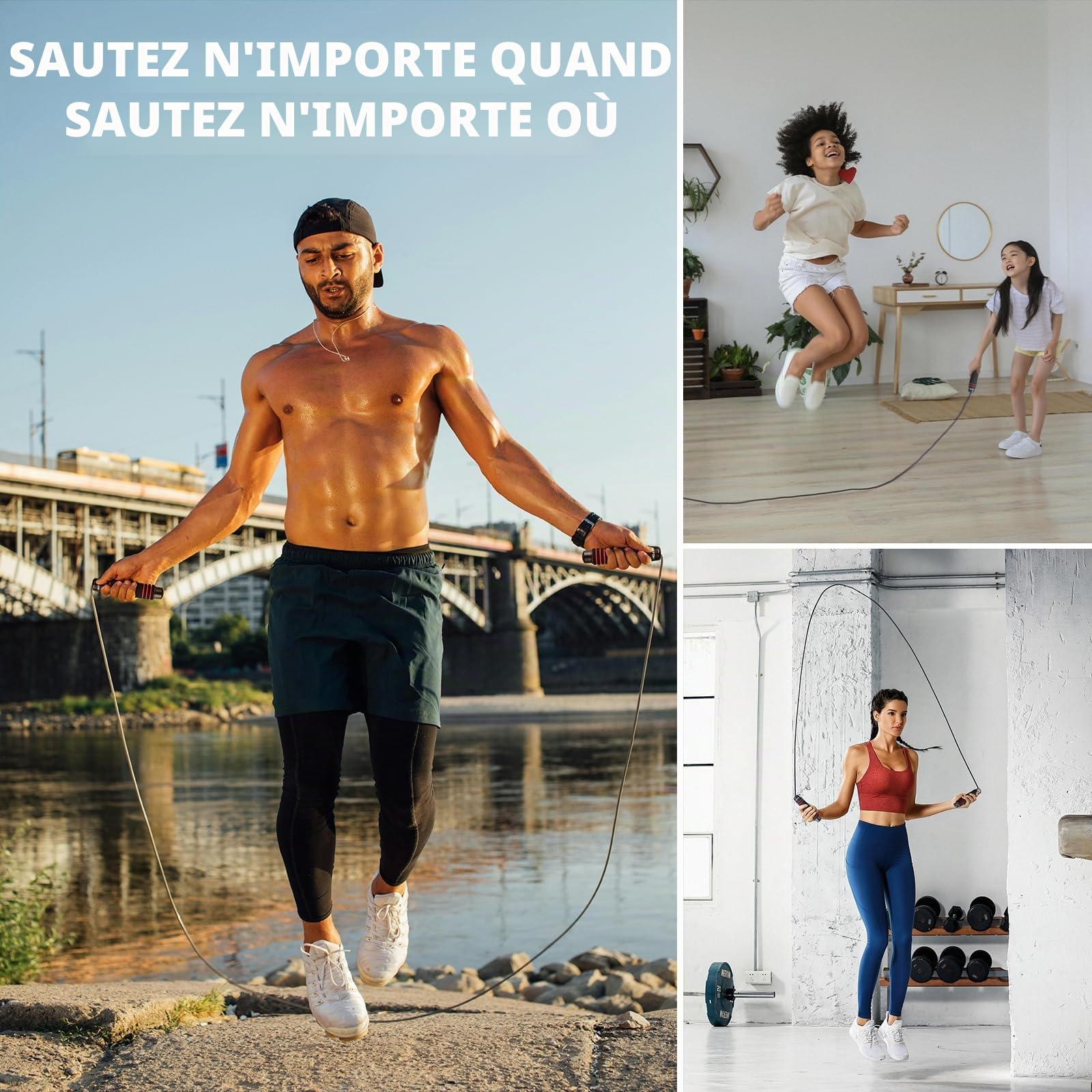 GRIFEMA GA5004 Corde à Sauter Poignée Mousse Antidérapante Fitness Musculation Noir