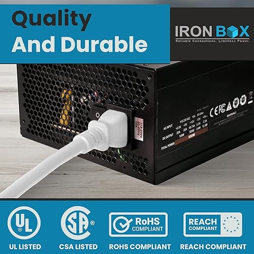 Miniatura 7 de IronBox Electric - Cable de alimentación 5-15P a C13 de alta resistencia - Cable de alimentación de 3 clavijas 15A 125V 143 SJT para PC, cable de