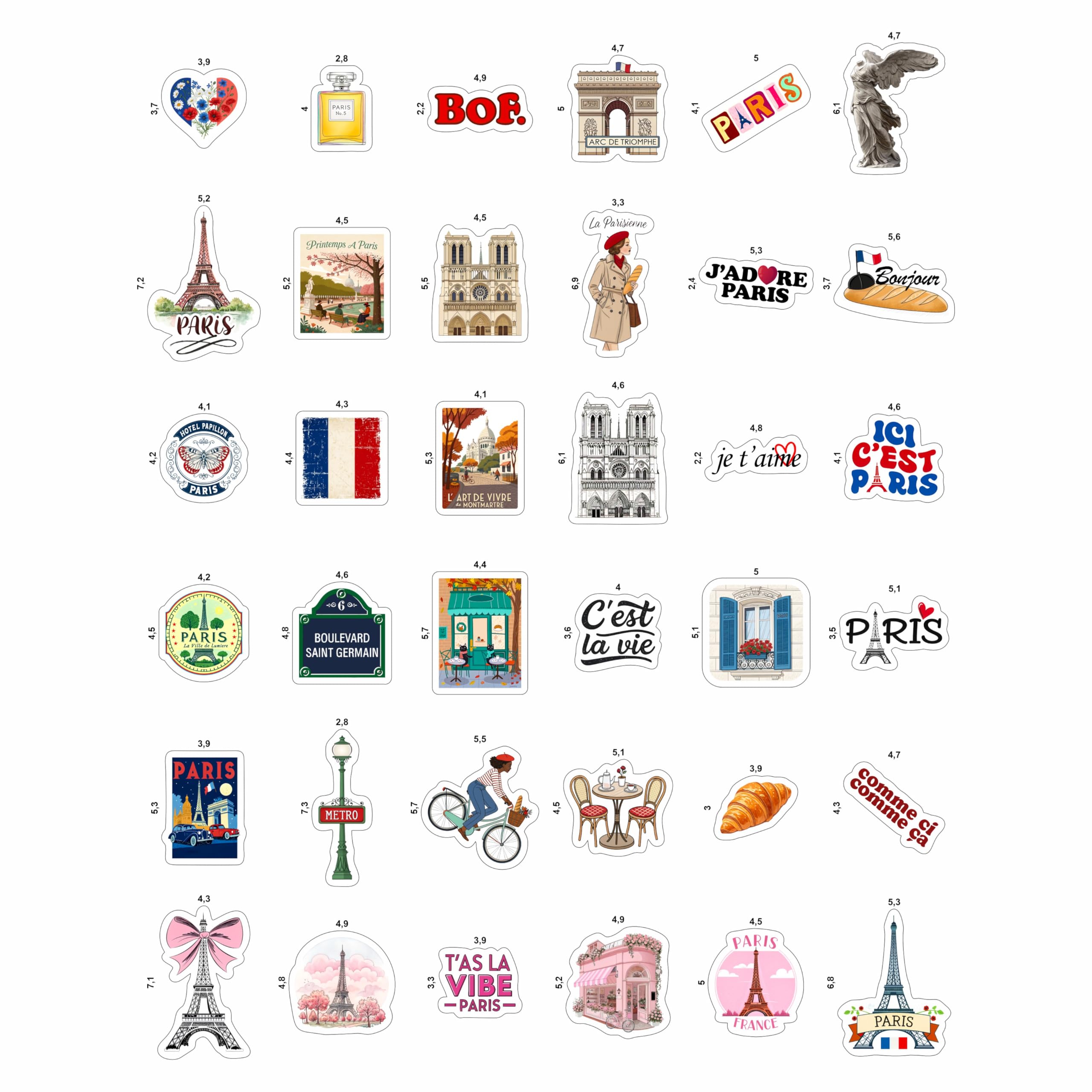 100Pcs French Stickers - Paris France Stickers for Water Bottle, Laptops - Eiffel Tower Decals - Paris Party Supplies - Gift for Women & Men