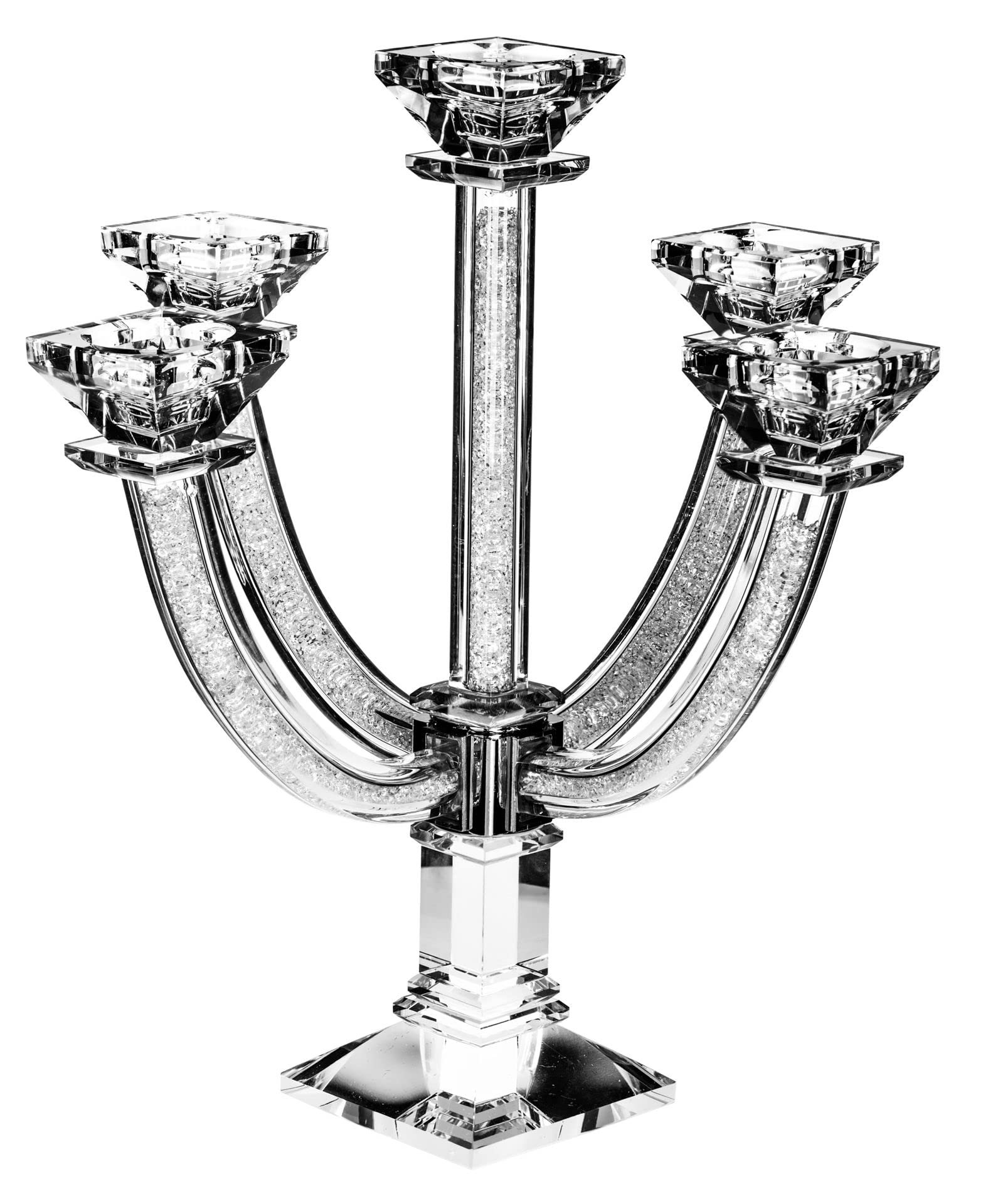 (D) Candelabra Crystal with Stones 5 Branches Judaica Crystal Candle Holders